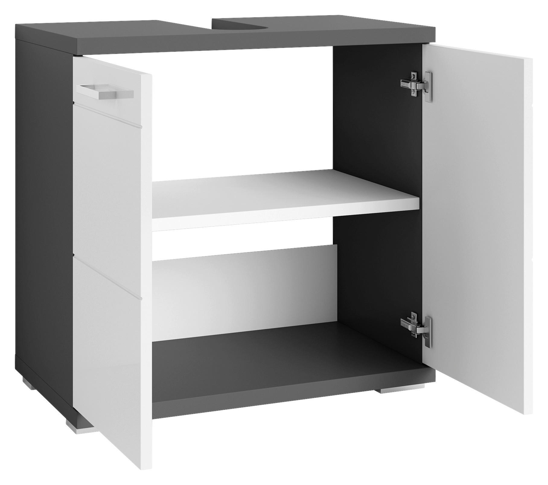 Thumbnail - Waschbeckenunterschrank NEBRASKA anthrazit weiß Lack Hochglanz silber Holzwerkstoff Holzwerkstoff Metall B/H/T: ca. 60x5...