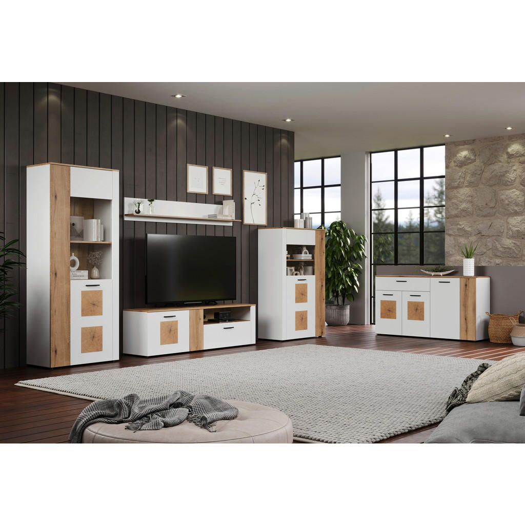 Thumbnail - Vitrine Vitoria weiß Eiche Evoke Coast Nachbildung B/H/T: ca. 90x146x42 cm