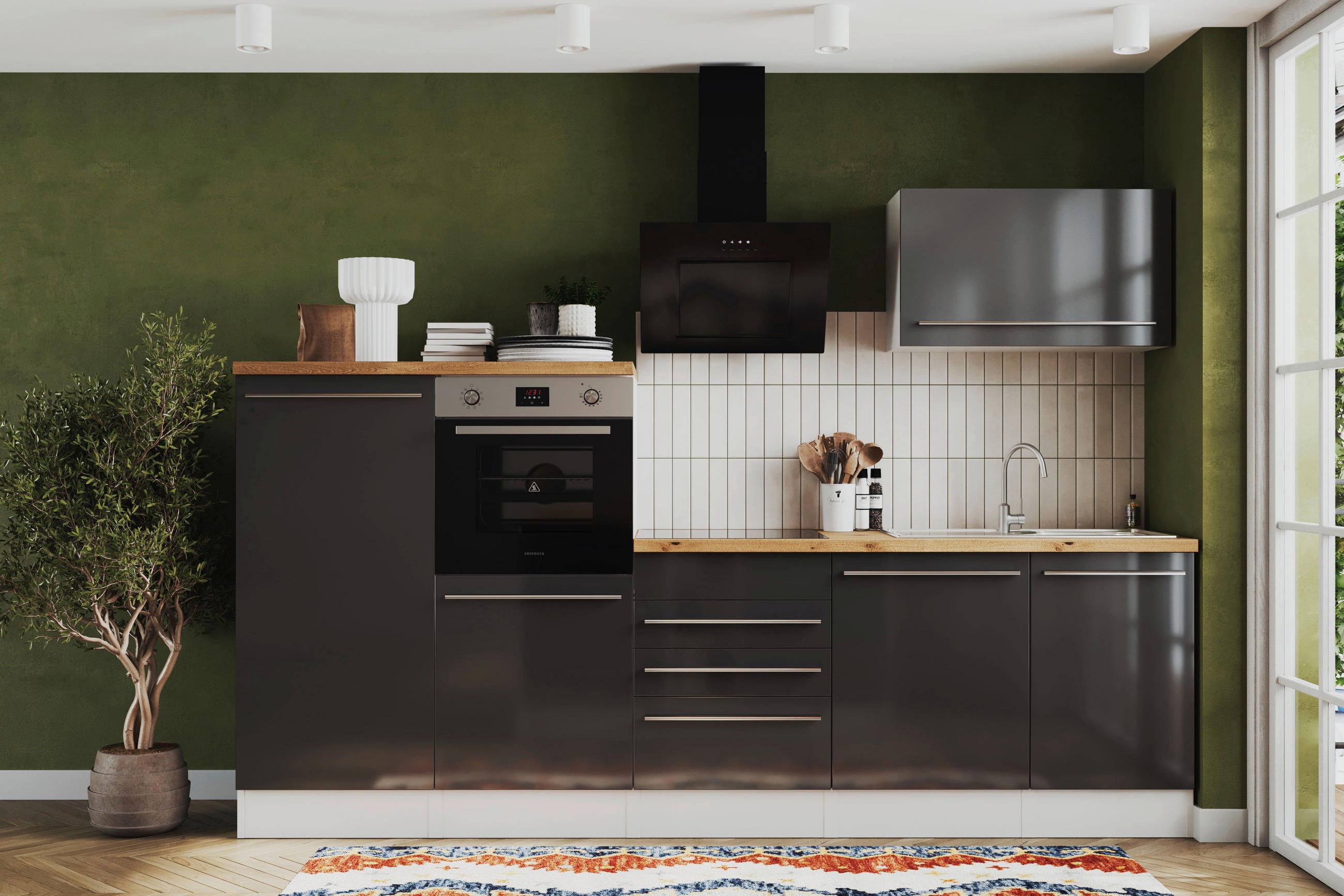 Thumbnail - Respekta Inselküche Gabriel grau Hochglanz B/H/T: ca. 290x200x60 cm