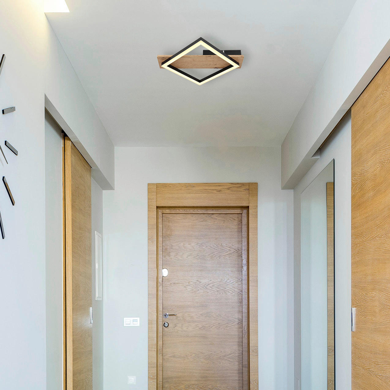 Thumbnail - GLOBO LED-Deckenleuchte schwarz dunkelbraun Metall Kunststoff MDF B/H/T: ca. 31x5,5x33 cm