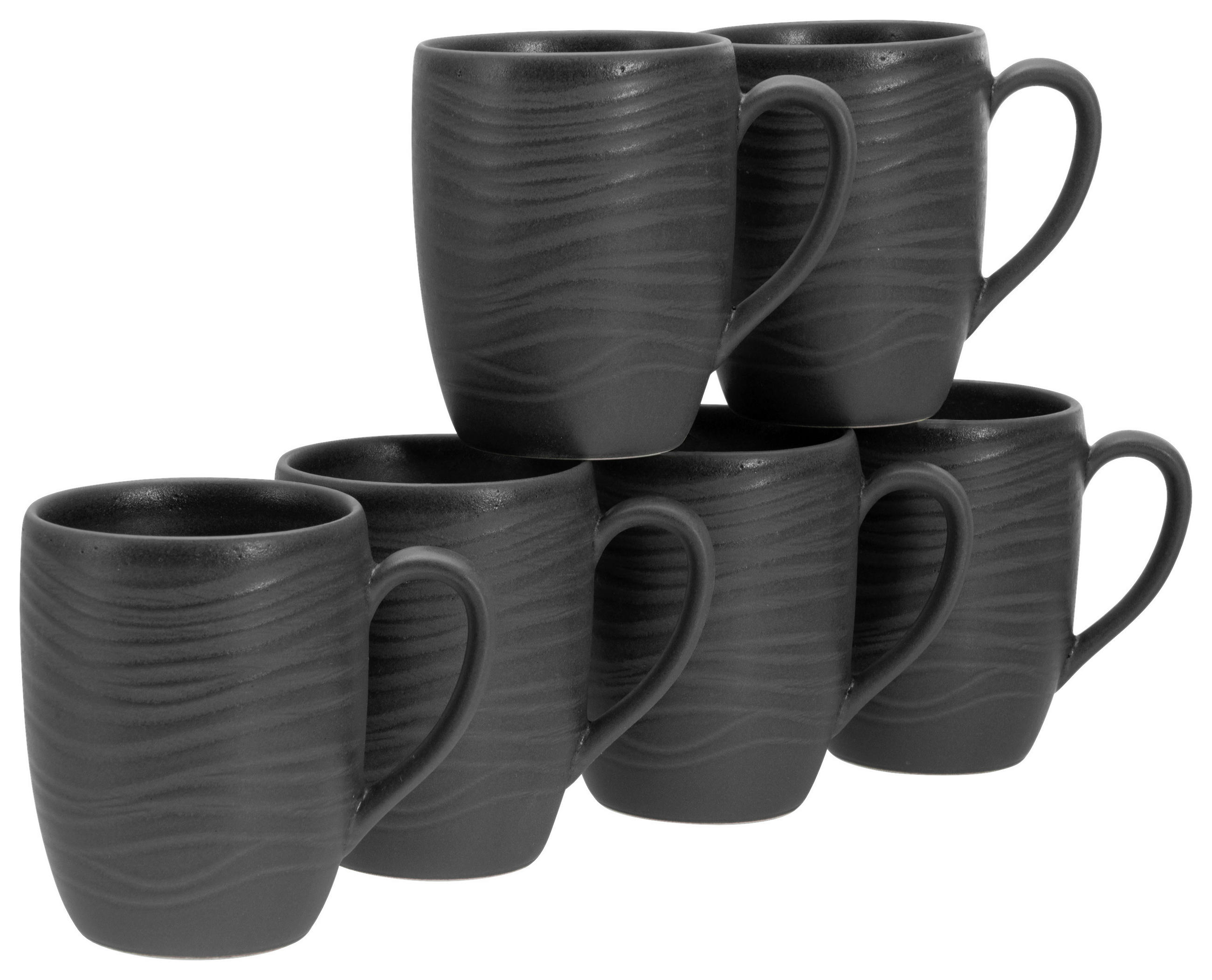 CreaTable Kaffeebecher Lava Stone schwarz Steinzeug 6 tlg.