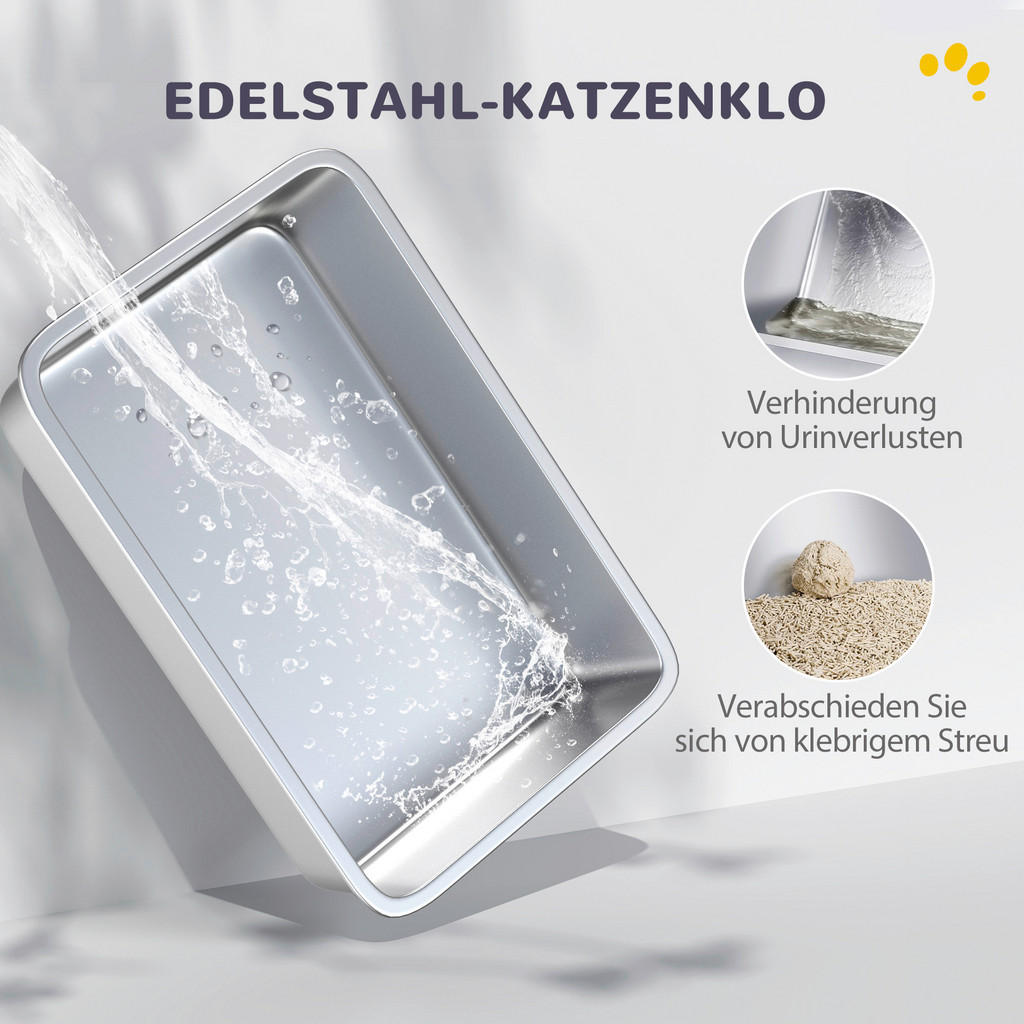 Thumbnail - PawHut Katzentoilette weiß Edelstahl B/H/L: ca. 60,5x41,5x40,5 cm