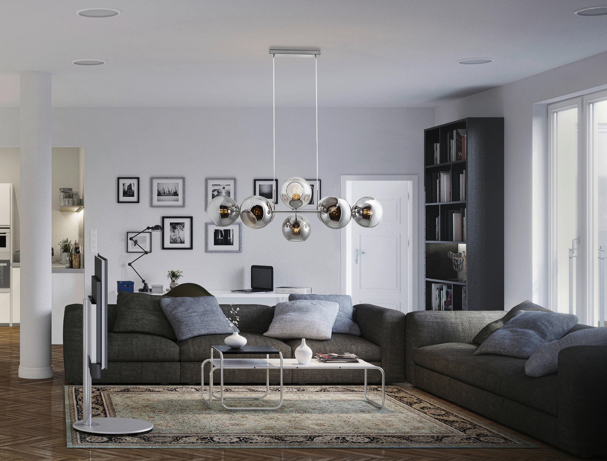 Thumbnail - Nowa Pendelleuchte 31240802 nickel matt Rauchglas Metall B/H/T: ca. 100x150x38 cm E27 8 Brennstellen