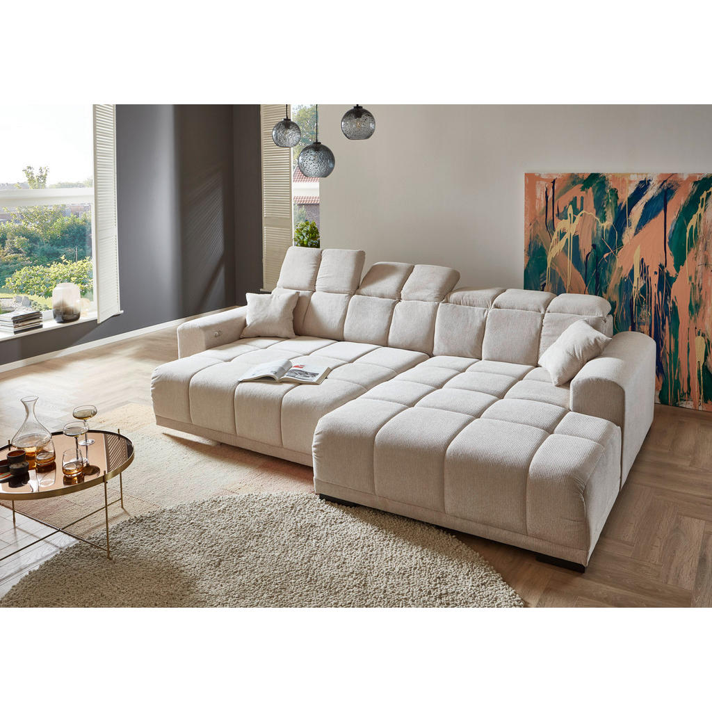 Thumbnail - Ecksofa mit elektrischer Sitztiefenverstellung beige Microfaser B/H/T: ca. 301x113x195 cm