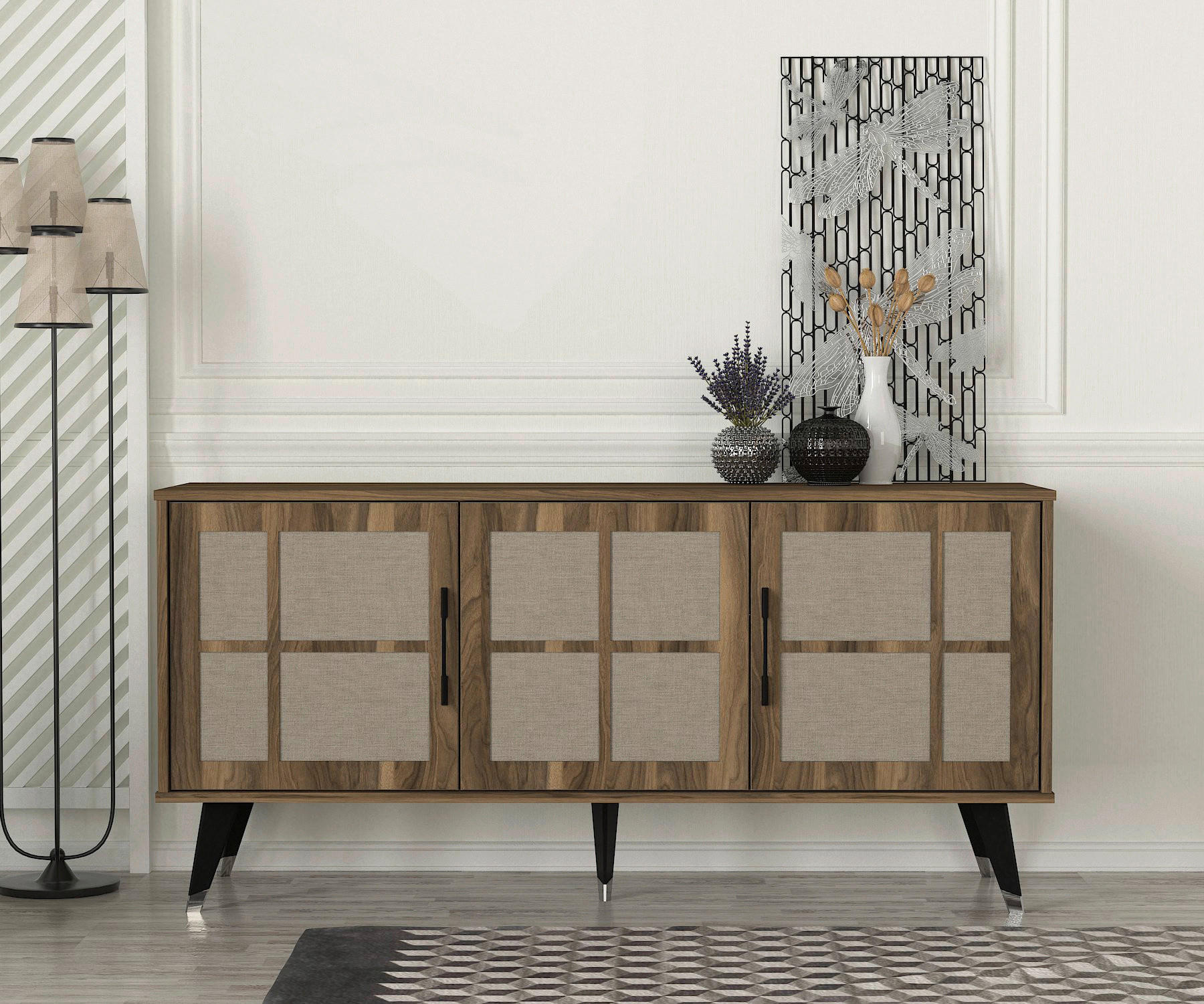 Thumbnail - Sideboard Logan walnuss Nachbildung grau B/H/T: ca. 160x76x45 cm
