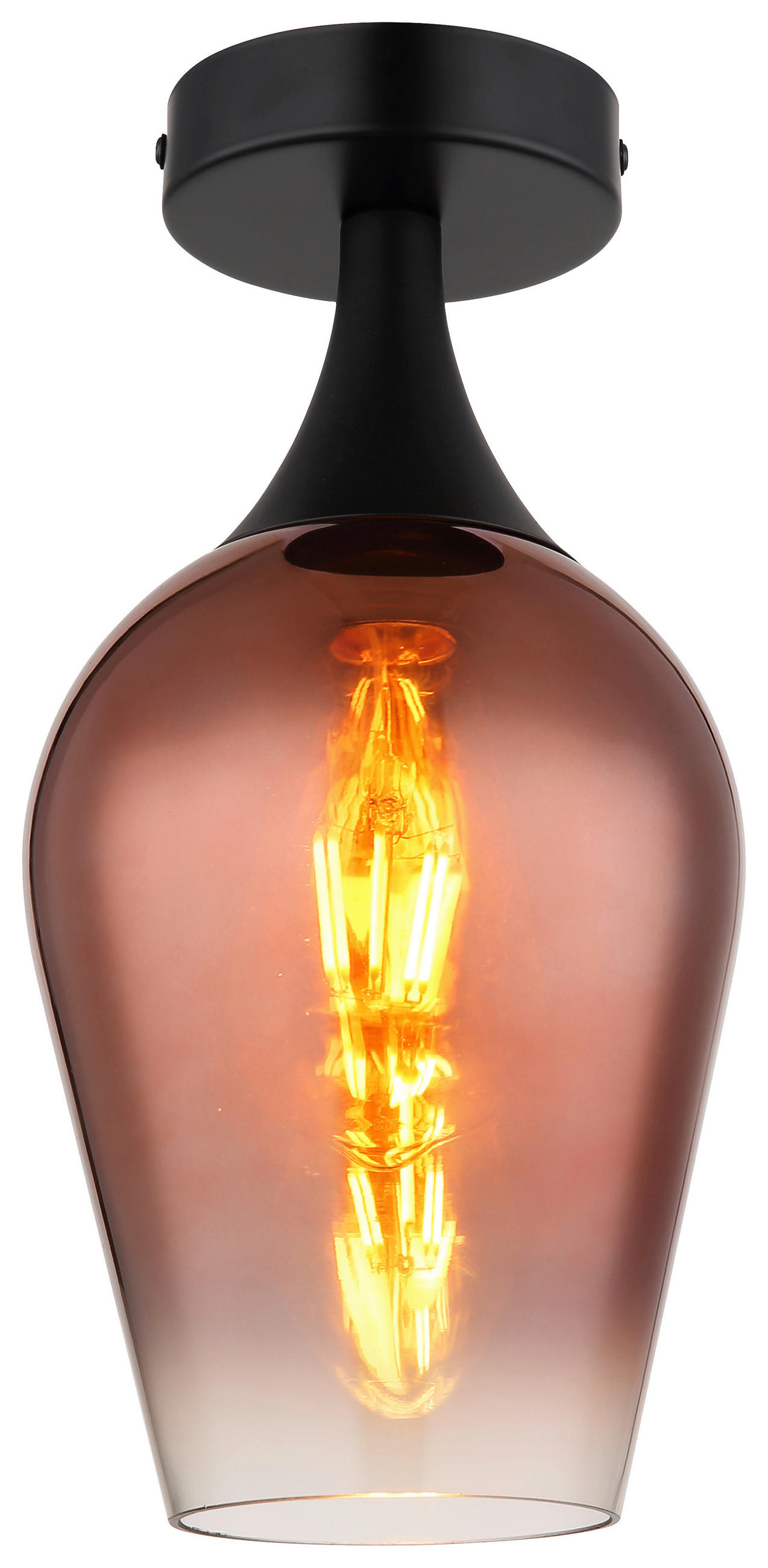 GLOBO Deckenleuchte schwarz Kupfer transparent Metall Glas H/D: ca. 30x15 cm E27 1 Brennstellen