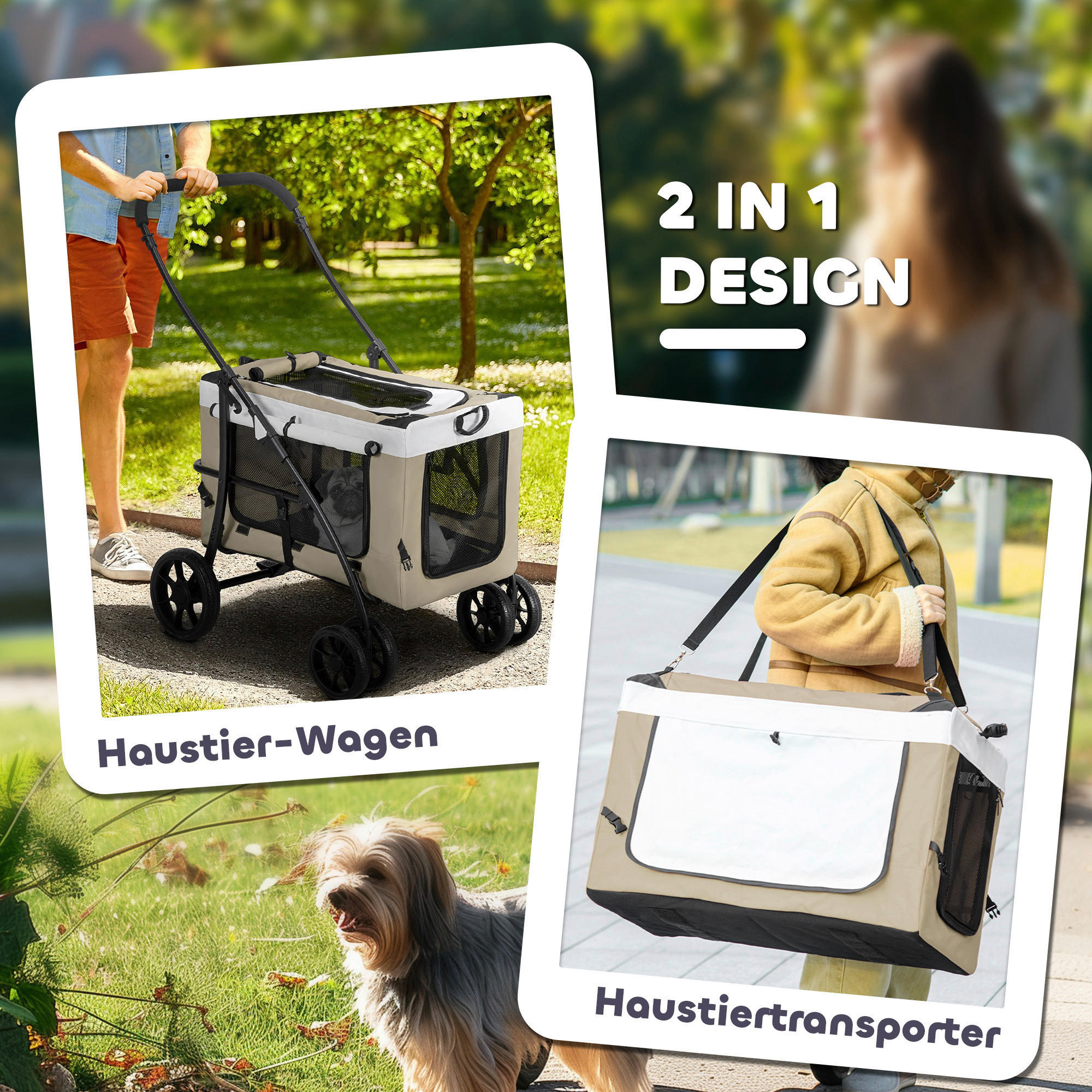 Thumbnail - PawHut Hundewagen khaki Stahl B/H/L: ca. 58x97,5x81 cm
