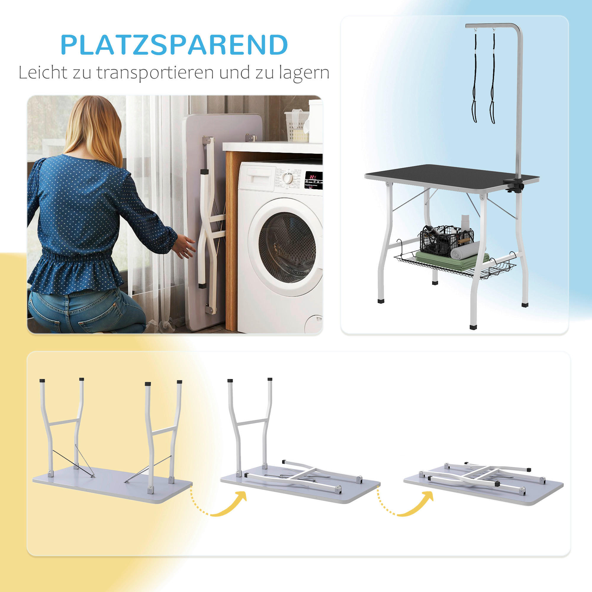 Thumbnail - PawHut Tierpflegetisch schwarz Stahl B/H/L: ca. 60x76x90 cm