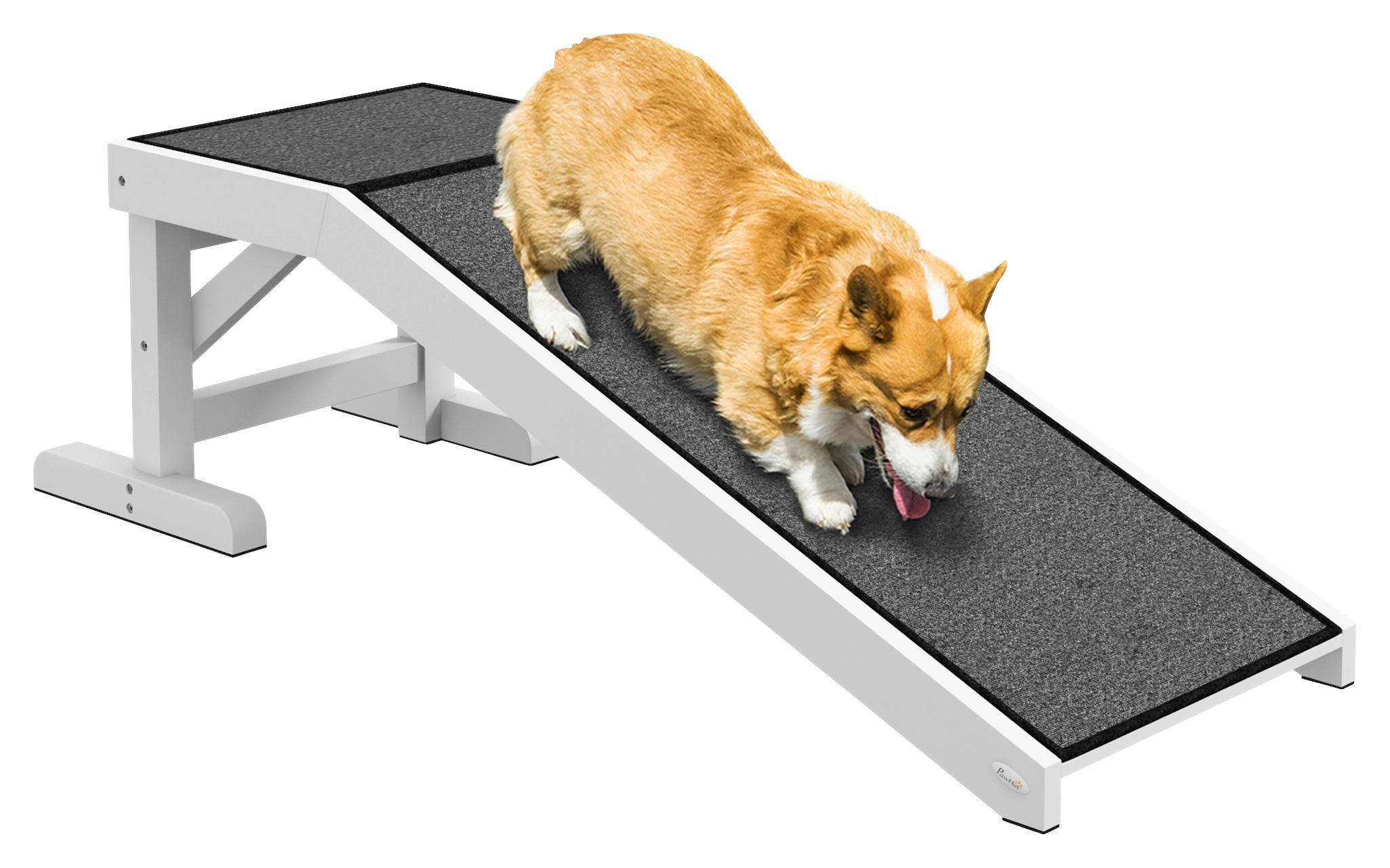 PawHut Haustierrampe m. rutschfestem Teppich weiß Kiefer B/H/L: ca. 40x125x35,5 cm