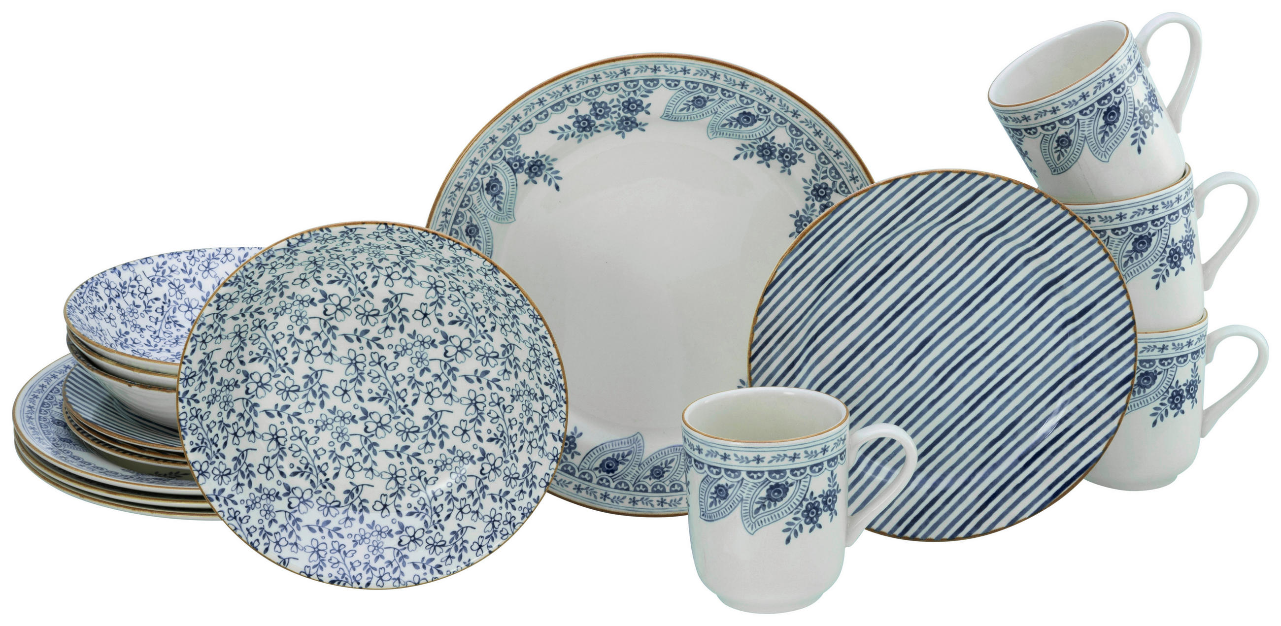CreaTable Tafelservice Euböa blau Steingut 16 tlg.
