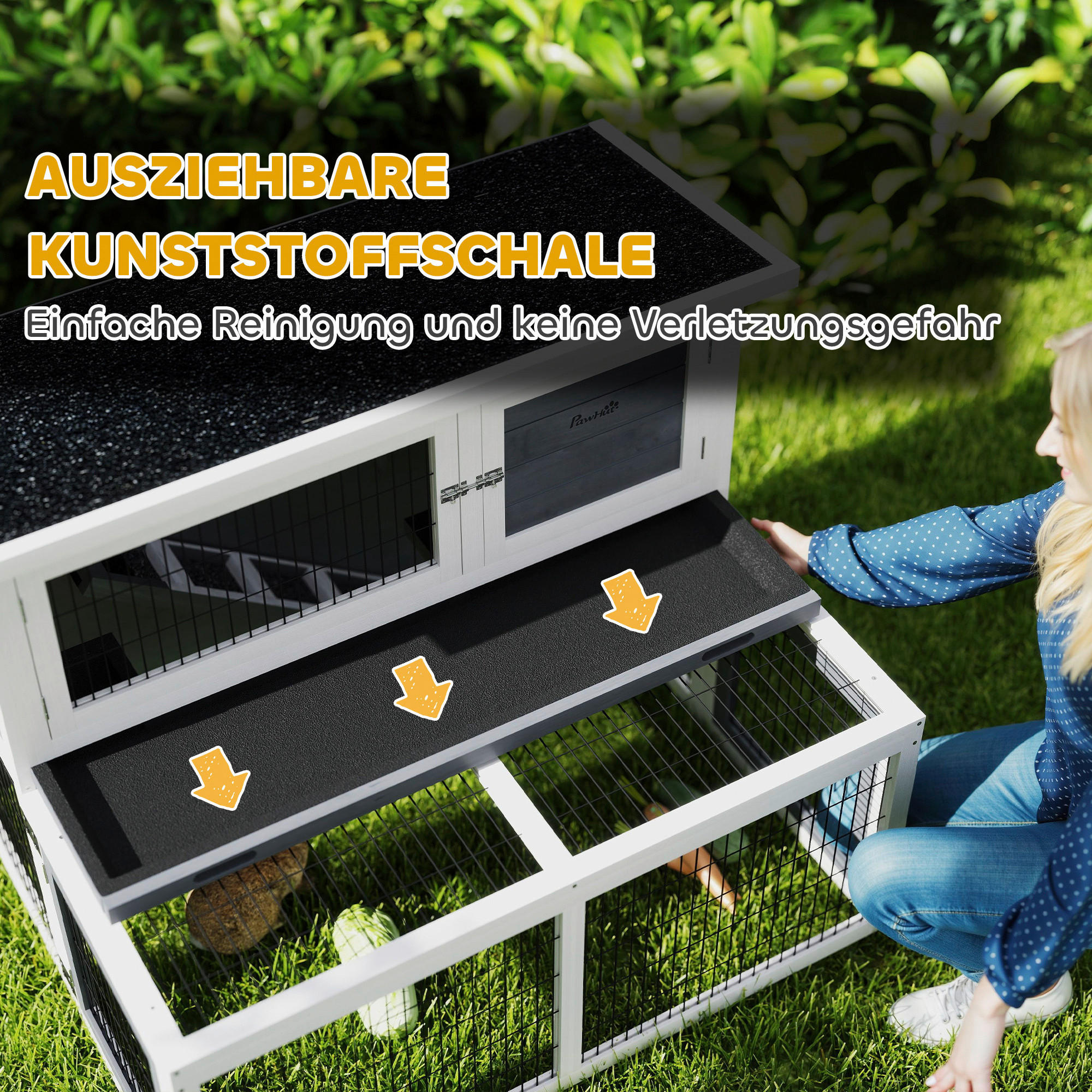 Thumbnail - PawHut Kaninchenstall grau Holz B/H/L: ca. 95x93,5x122 cm