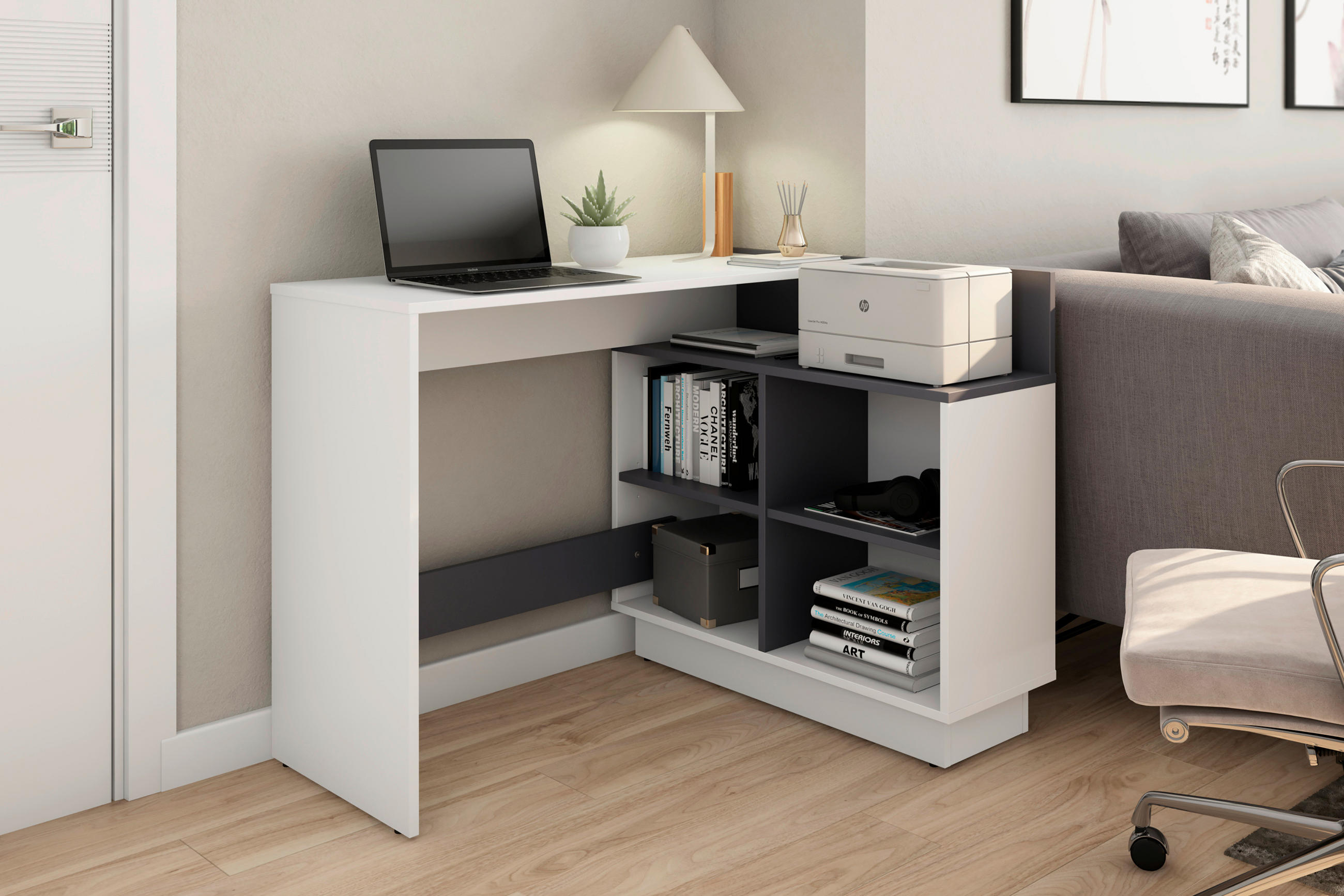 Thumbnail - Eckschreibtisch BERNI weiß Graphit B/H/T: ca. 102x77,5x80 cm