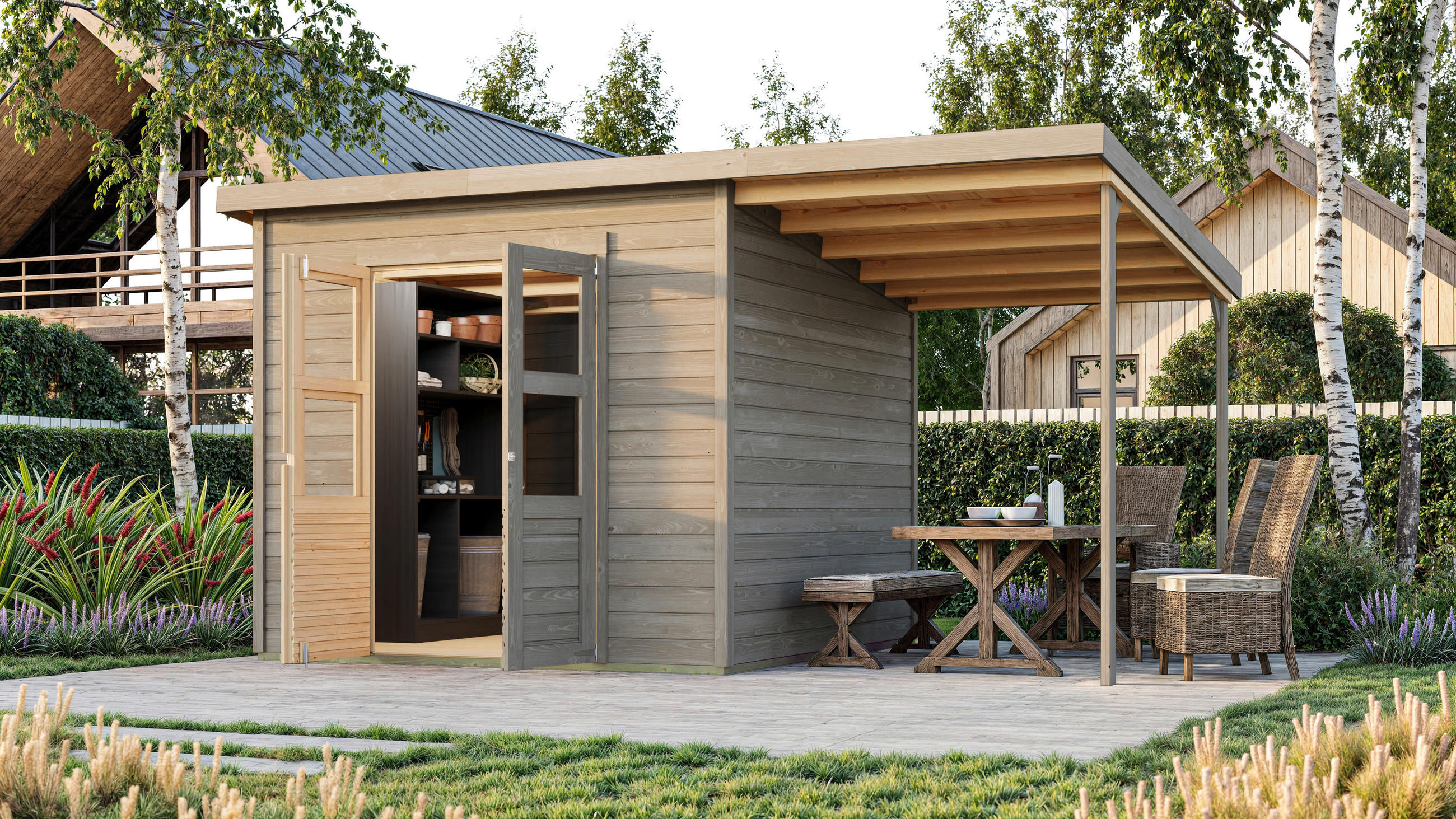 Karibu Gartenhaus Tony 2 grau B/H/L: ca. 214x219x242 cm