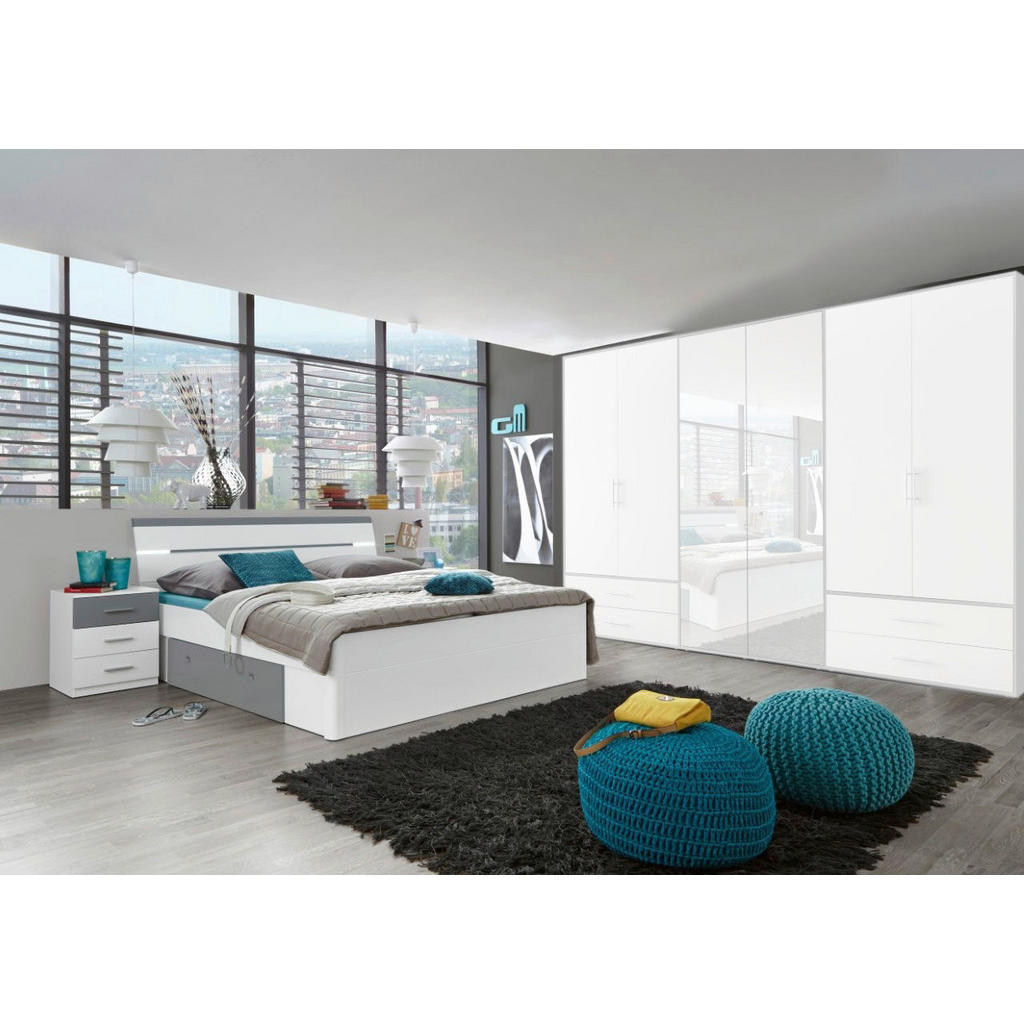 Thumbnail - Bettanlage Mars weiß Arktisgrau B/H/T: ca. 185x97x205 cm Liegefläche B/L: ca. 180x200 cm