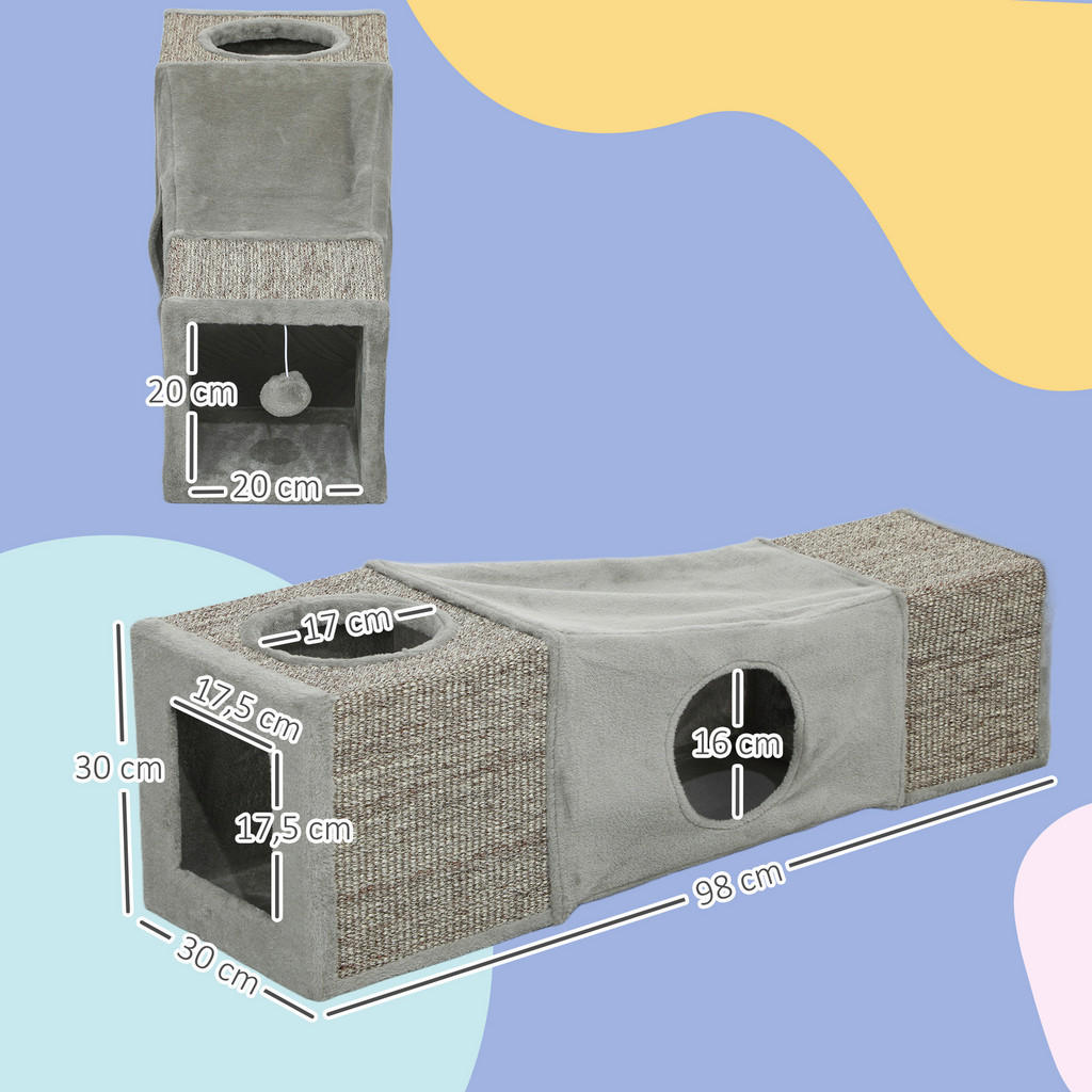 Thumbnail - PawHut Katzentunnel grau Spanplatte B/H/L: ca. 30x30x98 cm