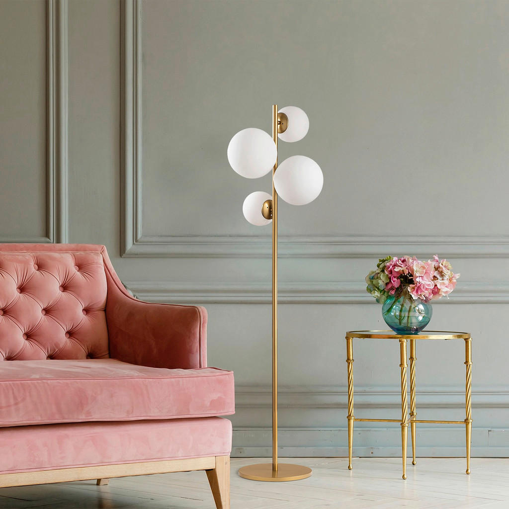 Thumbnail - Opviq Stehleuchte gold Glas Metall B/H/T/L/D: ca. 33x162x33x33x33 cm E14 4 Brennstellen