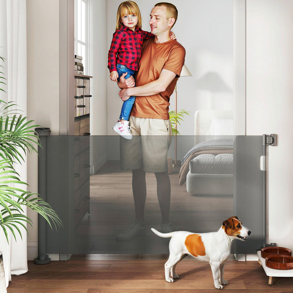 Thumbnail - PawHut Türschutzgitter grau Aluminium B/H/L: ca. 10x87x142 cm