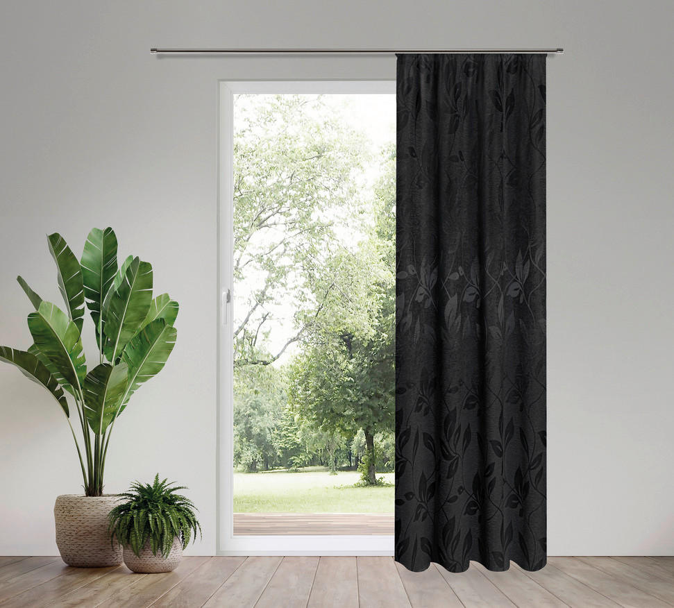 Thumbnail - Happy Home Dekovorhang Blätter silber B/L: ca. 140x245 cm