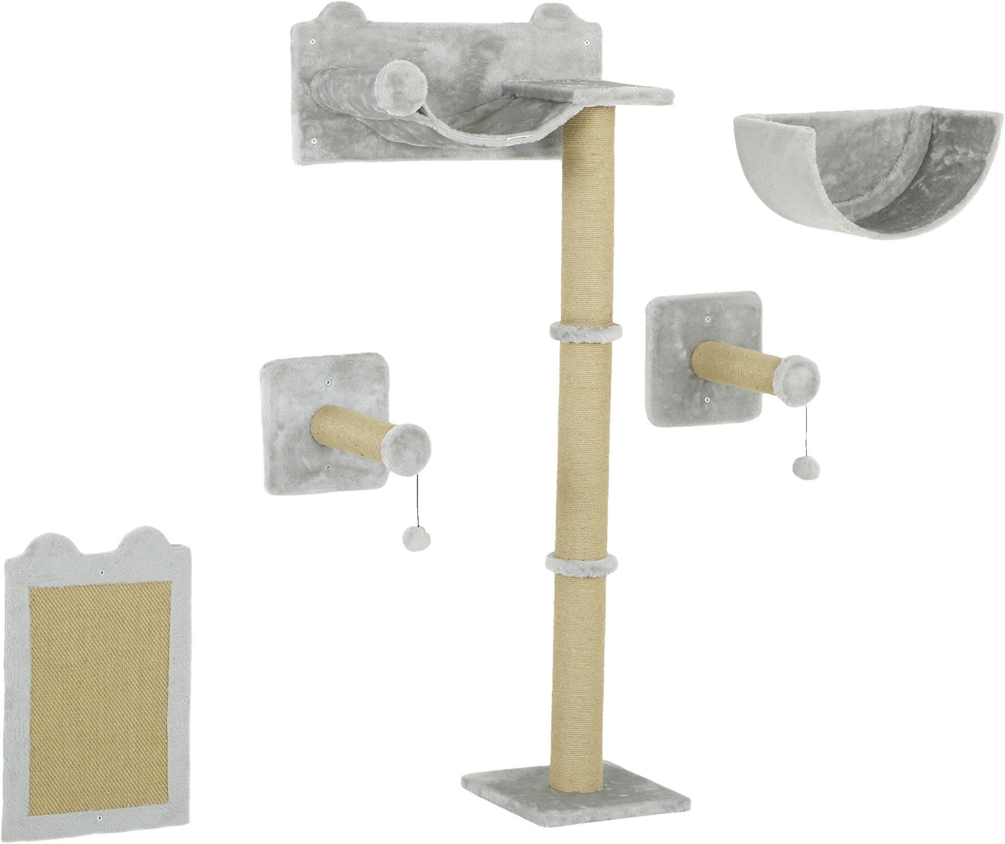 PawHut Katzen Kletterwand hellgrau Spanplatte B/H/L: ca. 32x140x60 cm