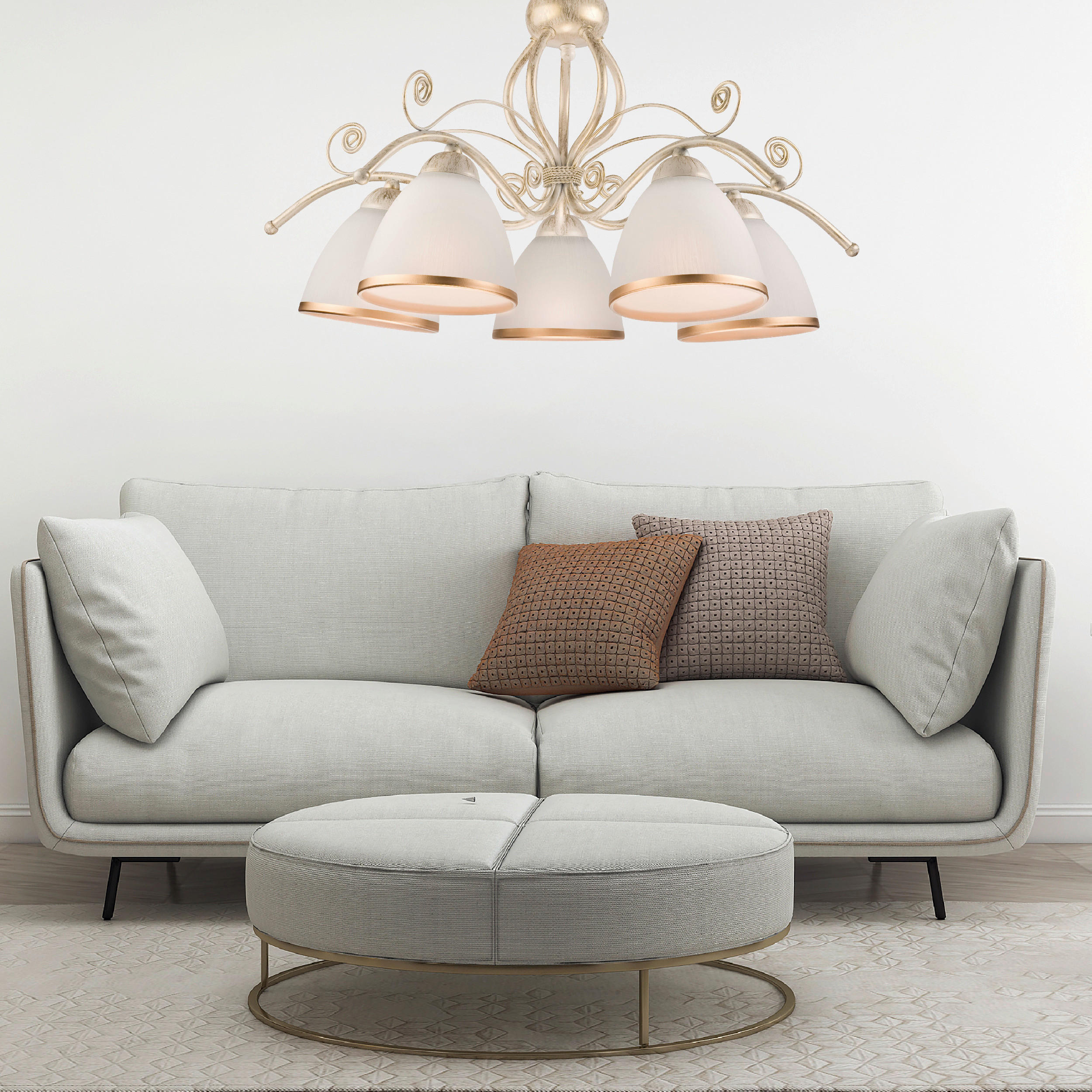 Thumbnail - Lamkur Pendelleuchte RETRO II 19208 weiß Glas Stahl H/L: ca. 73x49 cm E27 5 Brennstellen