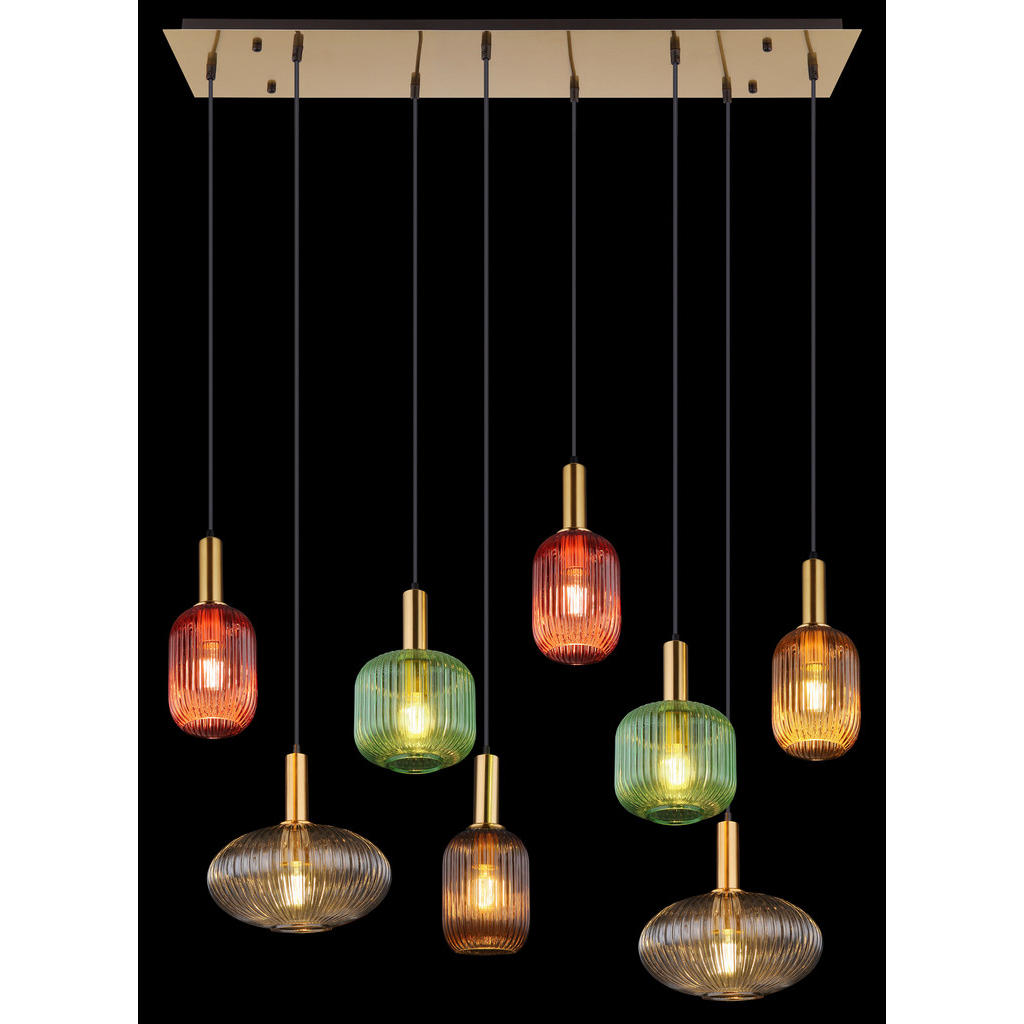 Thumbnail - Pendelleuchte Normy messing Metall Glas B/H/L: ca. 48x125x125 cm E27 8 Brennstellen