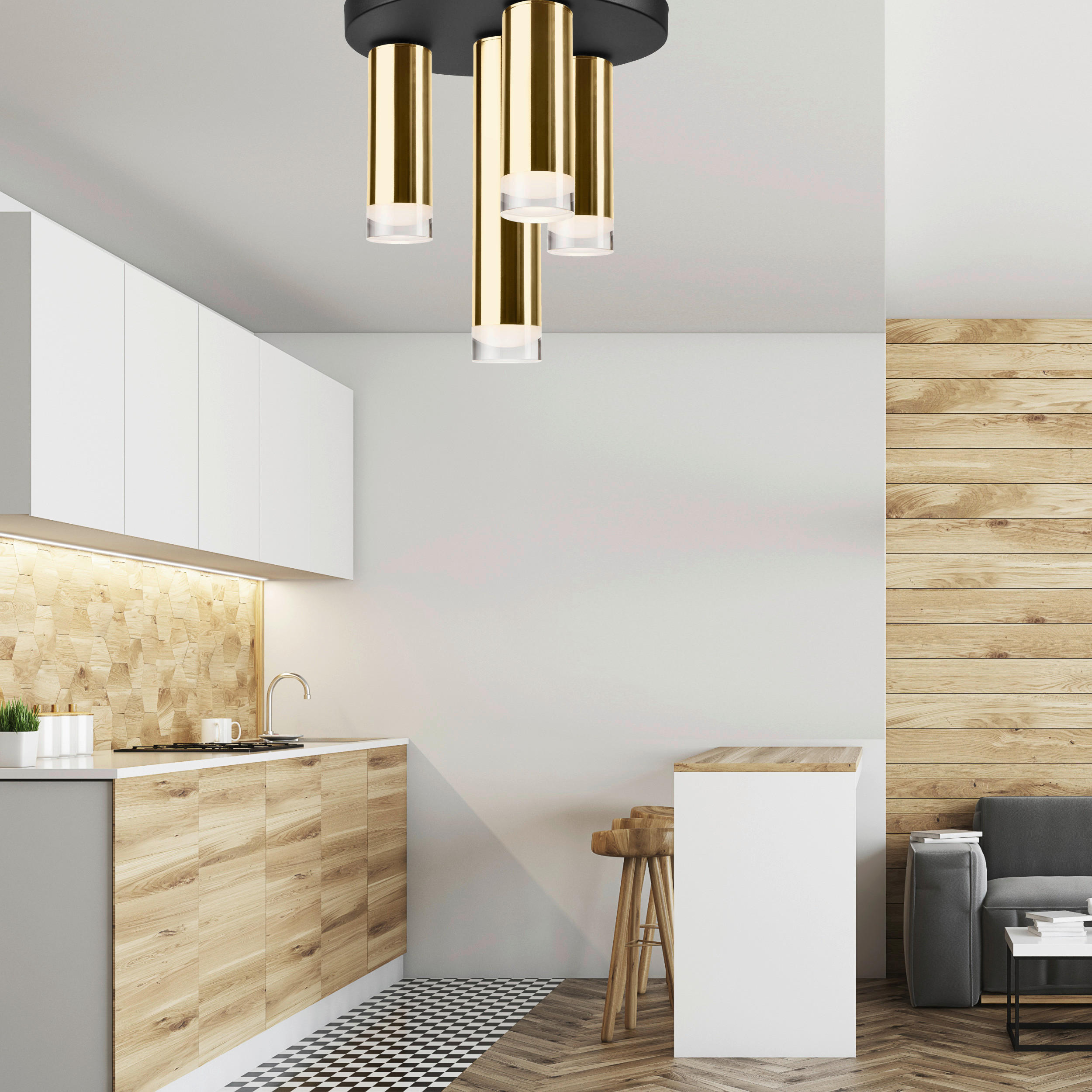 Thumbnail - Lamkur Deckenleuchte schwarz Stahl B/H/L: ca. 30x31,5x30 cm E27 4 Brennstellen