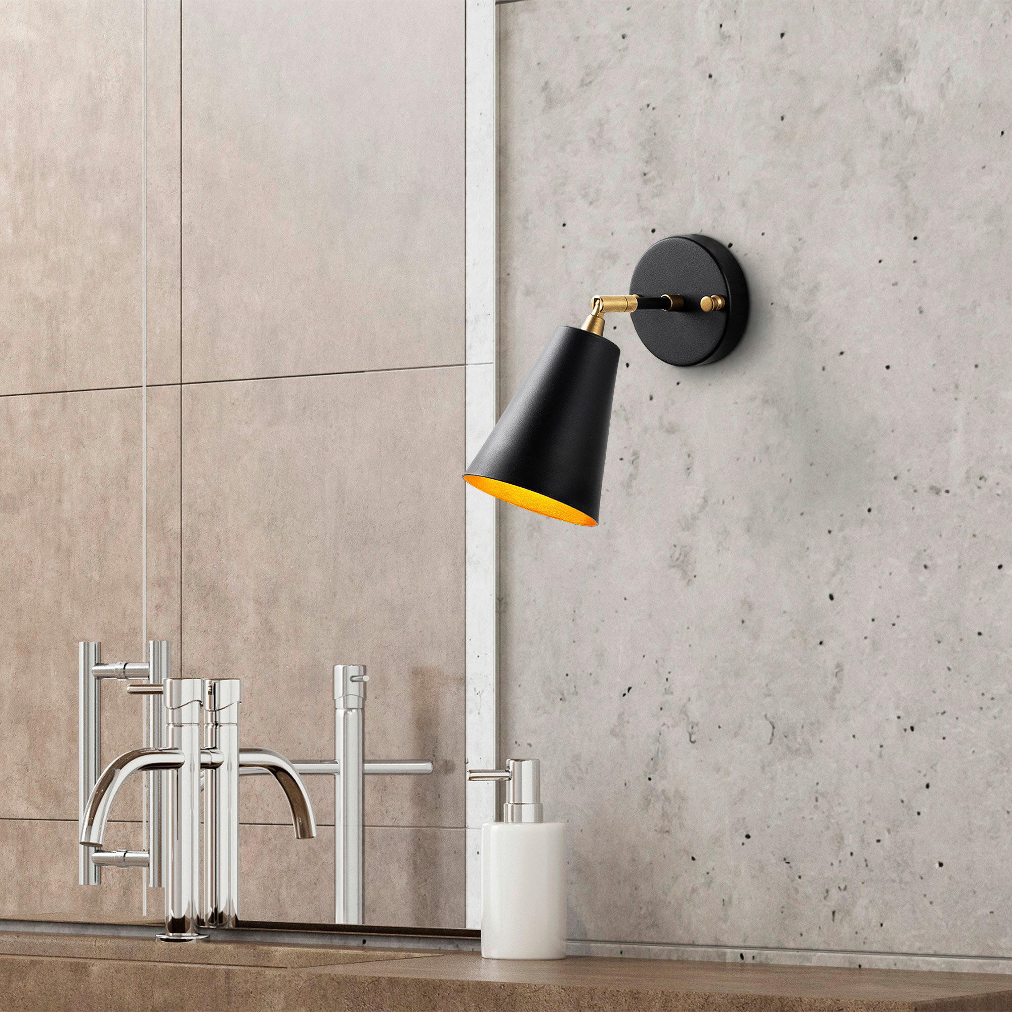 Thumbnail - Opviq Wandleuchte Evander gold schwarz Metall Glas B/H/T/L/D: ca. 26x21x26x10x10 cm E27 1 Brennstellen