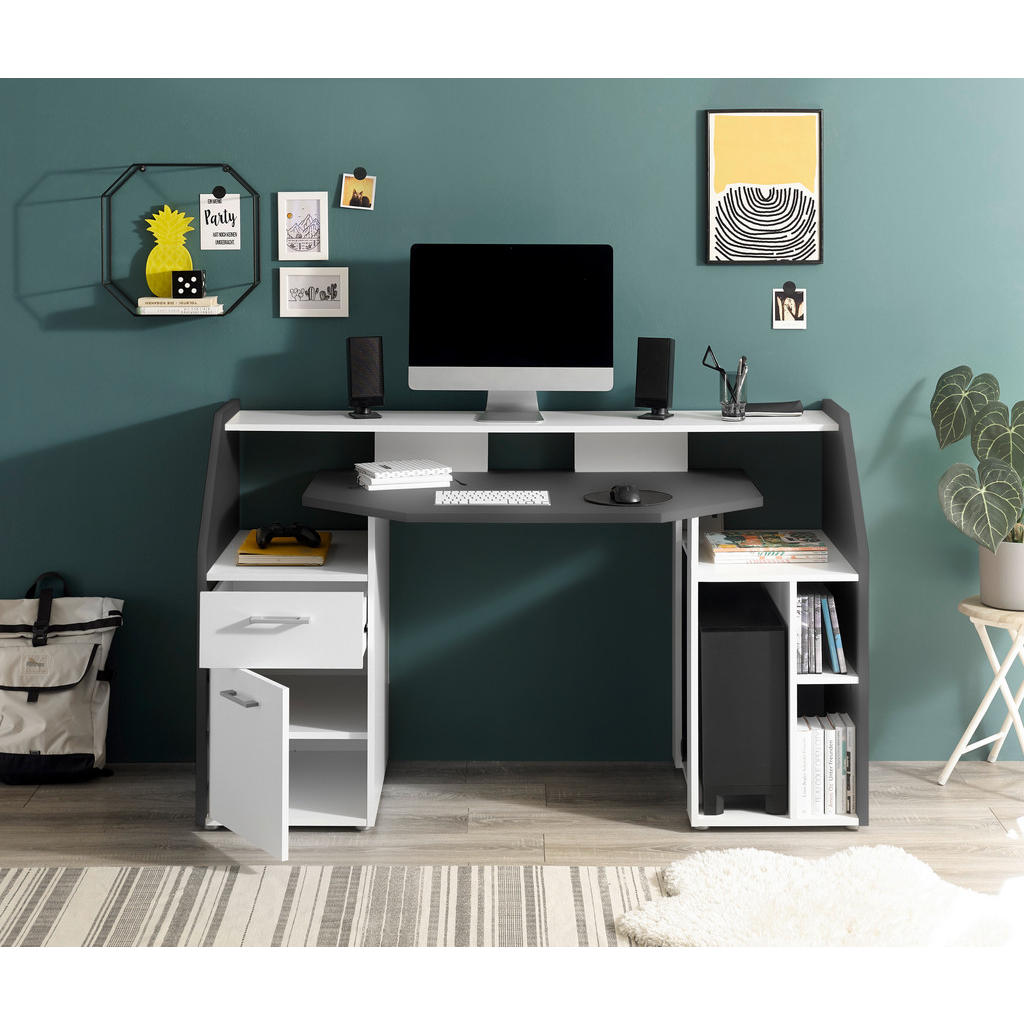 Thumbnail - Gamingschreibtisch Alex weiß Graphit B/H/T: ca. 160x95x67 cm