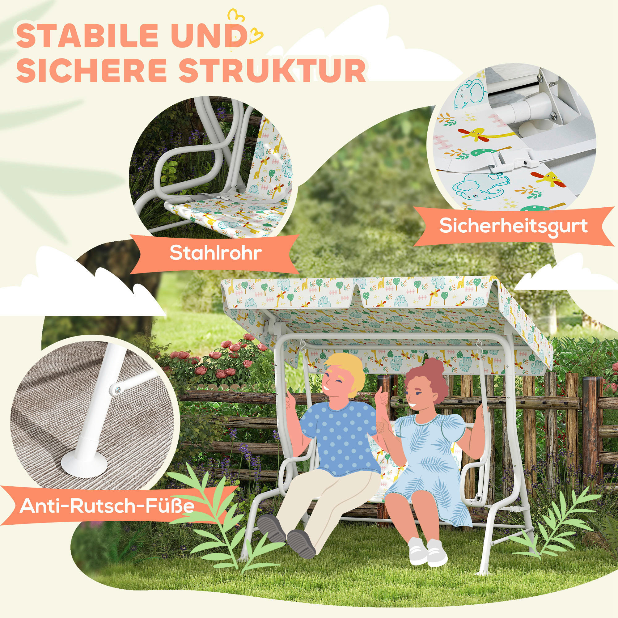 Thumbnail - AIYAPLAY Kinder Hollywoodschaukel weiß Stahl B/H/L: ca. 75x120x112 cm