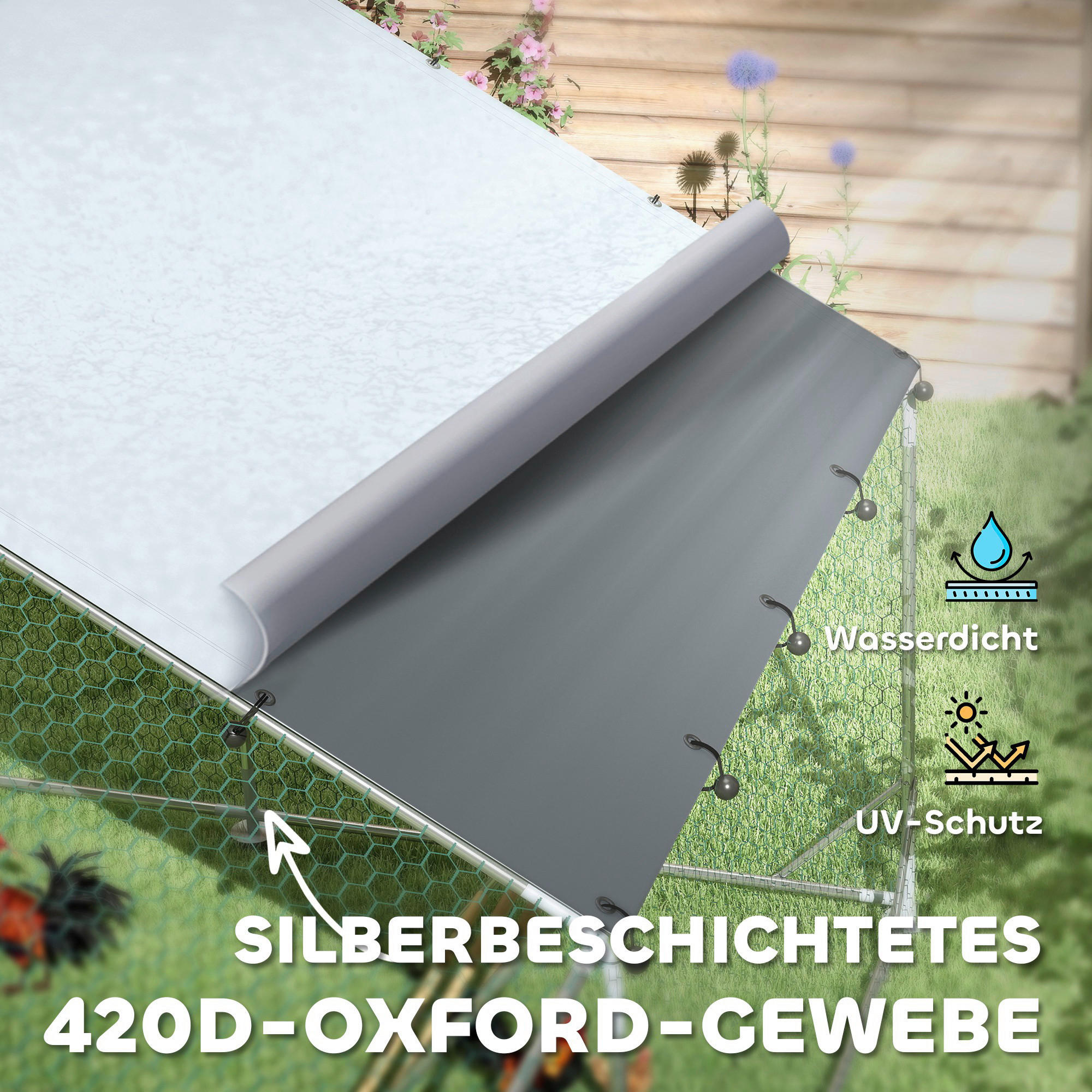 Thumbnail - PawHut Hühnerstall silber Stahl B/H/L: ca. 400x195x300 cm