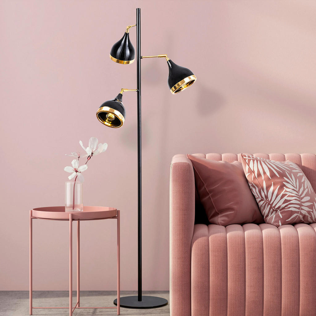 Thumbnail - Opviq Stehleuchte schwarz gold B/H/T/L/D: ca. 52x163x52x52x52 cm E27 3 Brennstellen