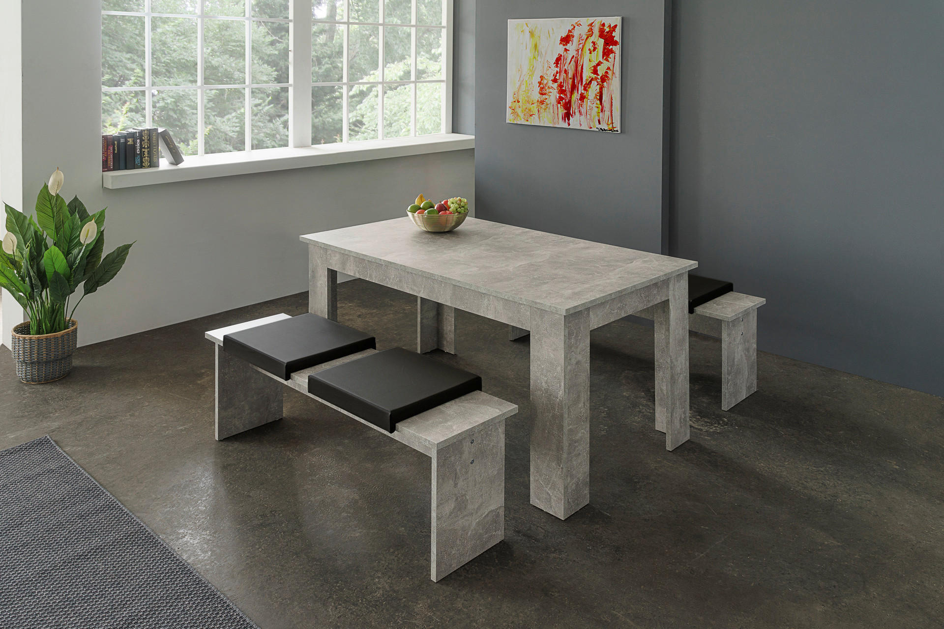 Thumbnail - Tischgruppe München Beton Optik Spanplatte B/H/T: ca. 140x75x80 cm