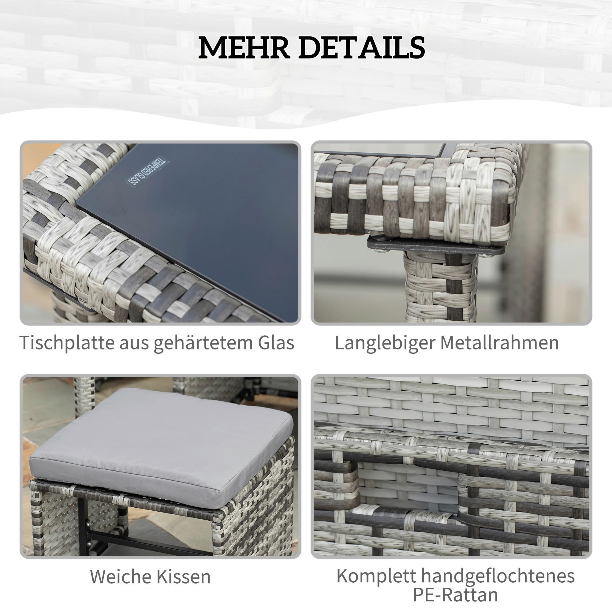 Thumbnail - Outsunny Sitzgruppe grau Glas B/H/L: ca. 60x120x72 cm