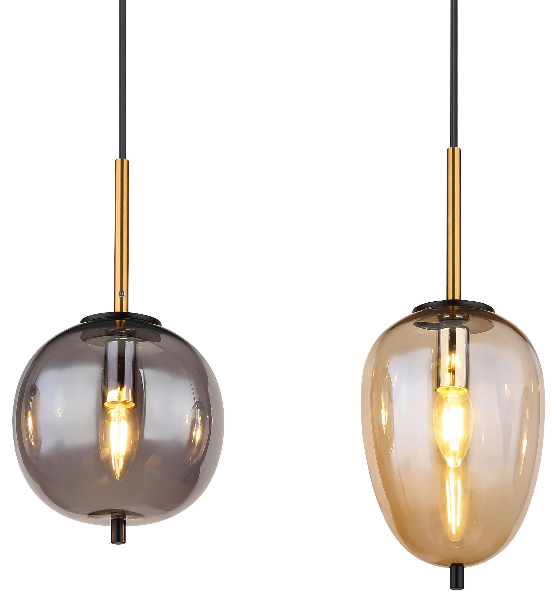 GLOBO Pendelleuchte Blacky 15345-4A Rauch amber schwarz Glas Messing Metall B/H/L: ca. 18,5x120x110 cm E14 4 Brennstellen