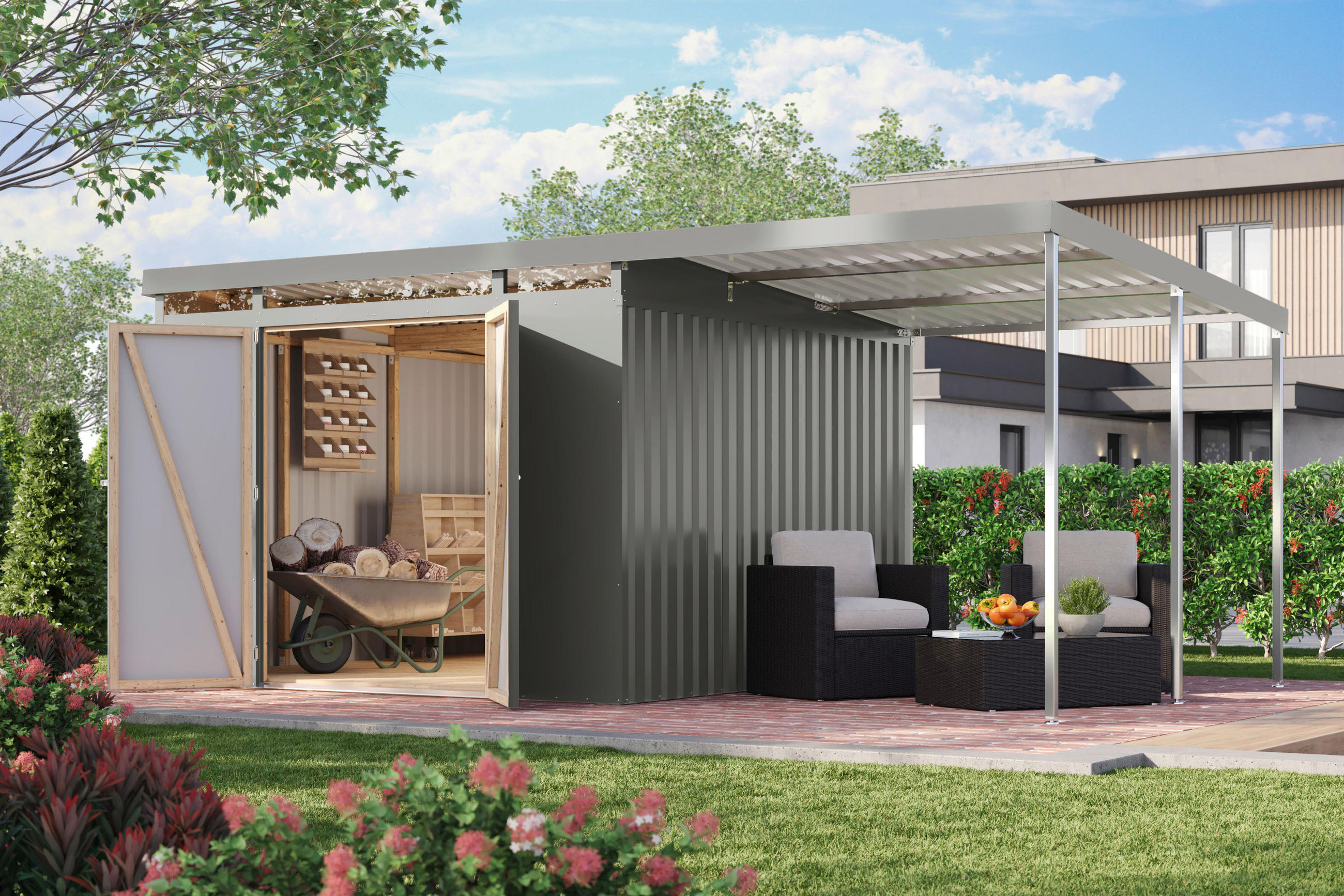 Karibu Gartenhaus Indra 3,5 grau B/H/T: ca. 289x213x289 cm