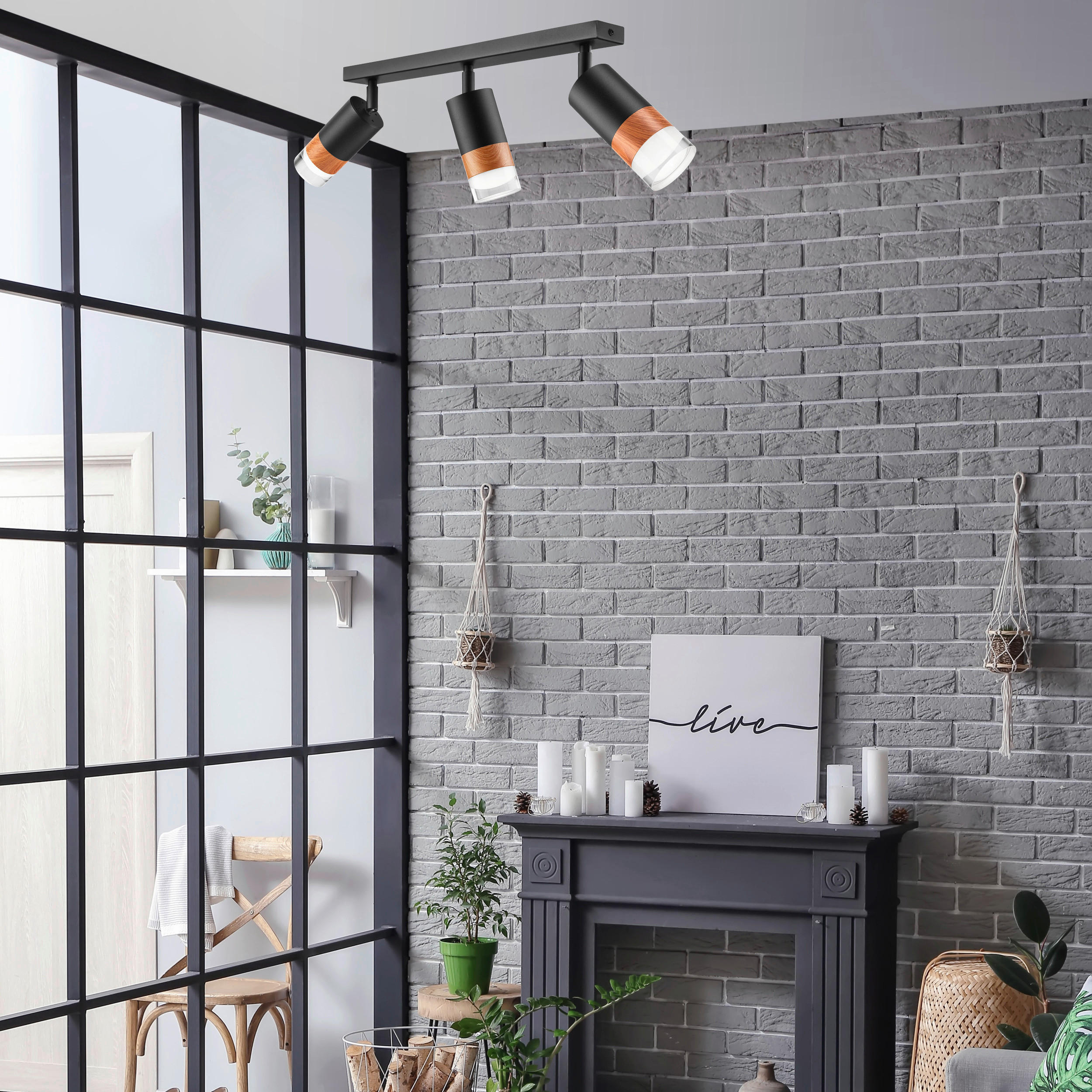 Thumbnail - Lamkur Deckenleuchte schwarz Stahl Glas B/H/L: ca. 8x19x45 cm 3 Brennstellen