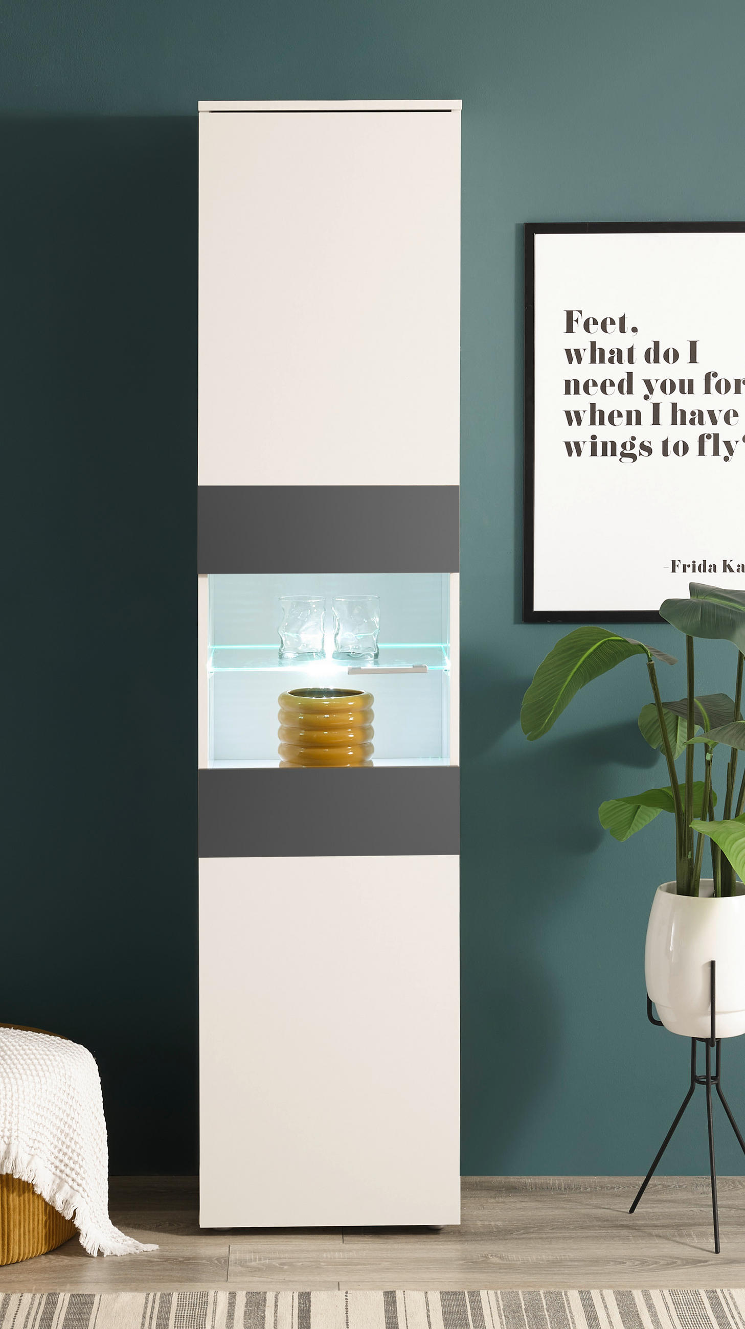 Thumbnail - Vitrine Alex weiß Graphit B/H/T: ca. 45x195x37 cm