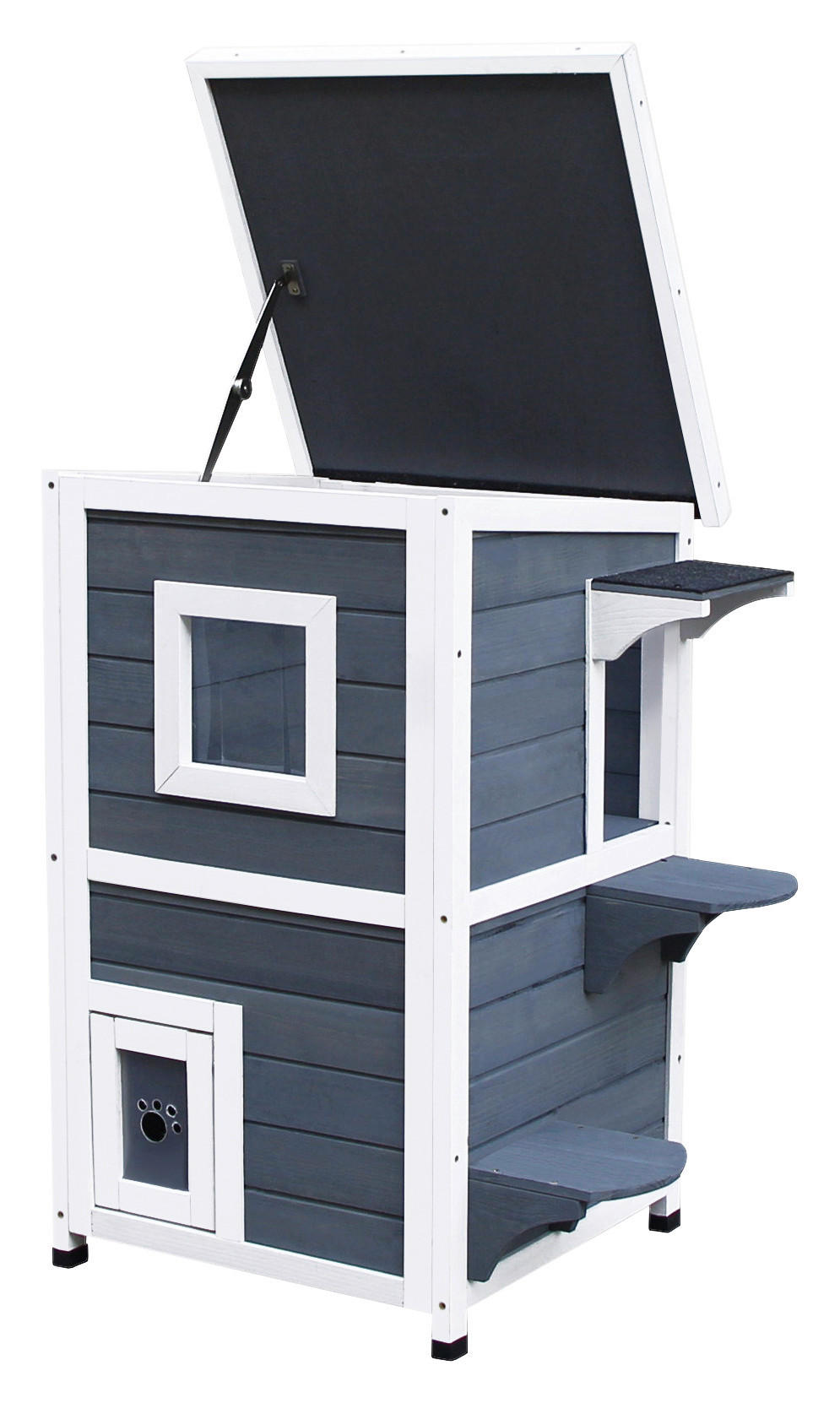 PawHut Katzenvilla grau Holz B/H/L: ca. 51x81x51 cm