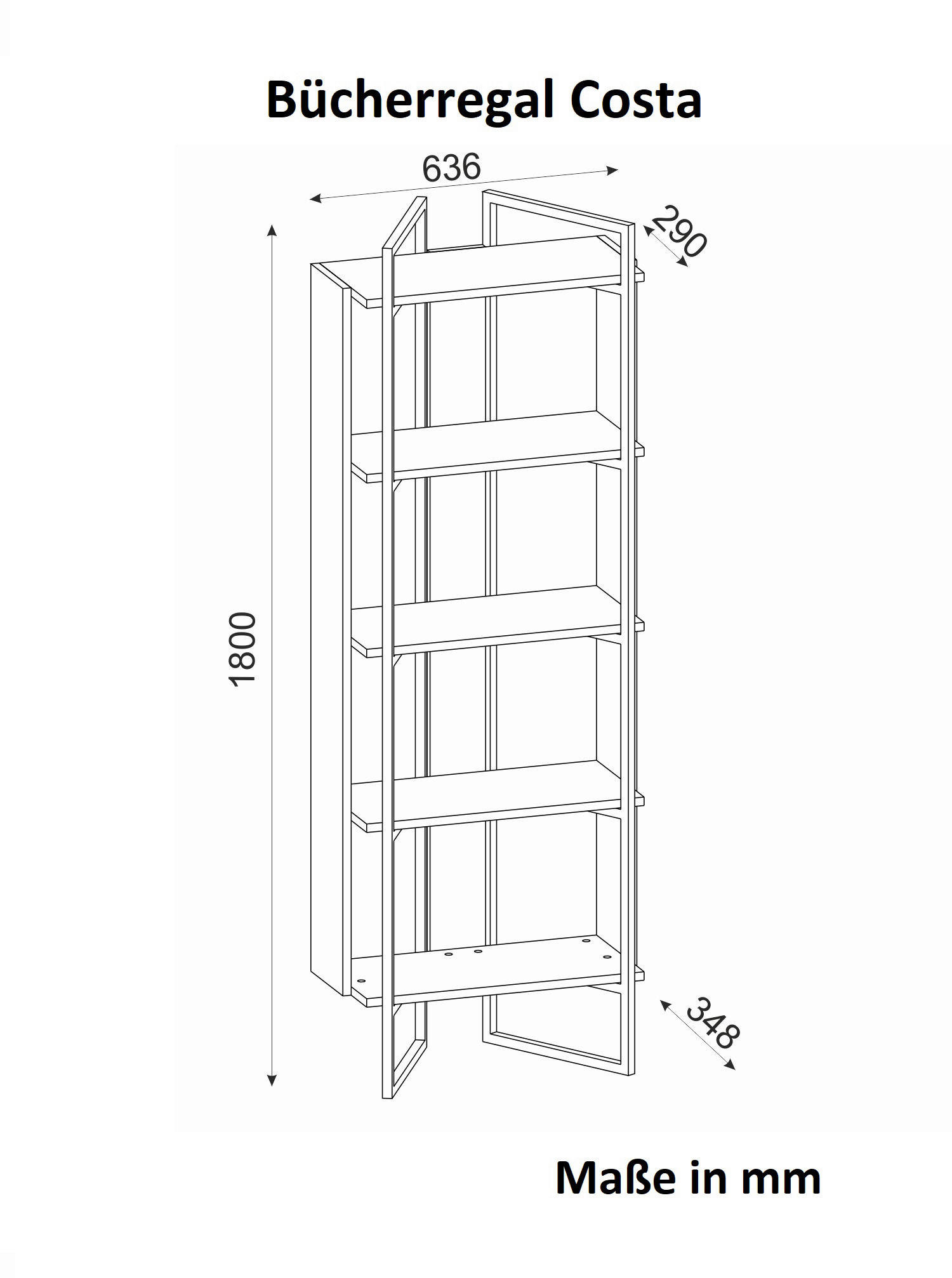 Thumbnail - Regal Costa Eiche Nachbildung B/H/T: ca. 64x100x35 cm