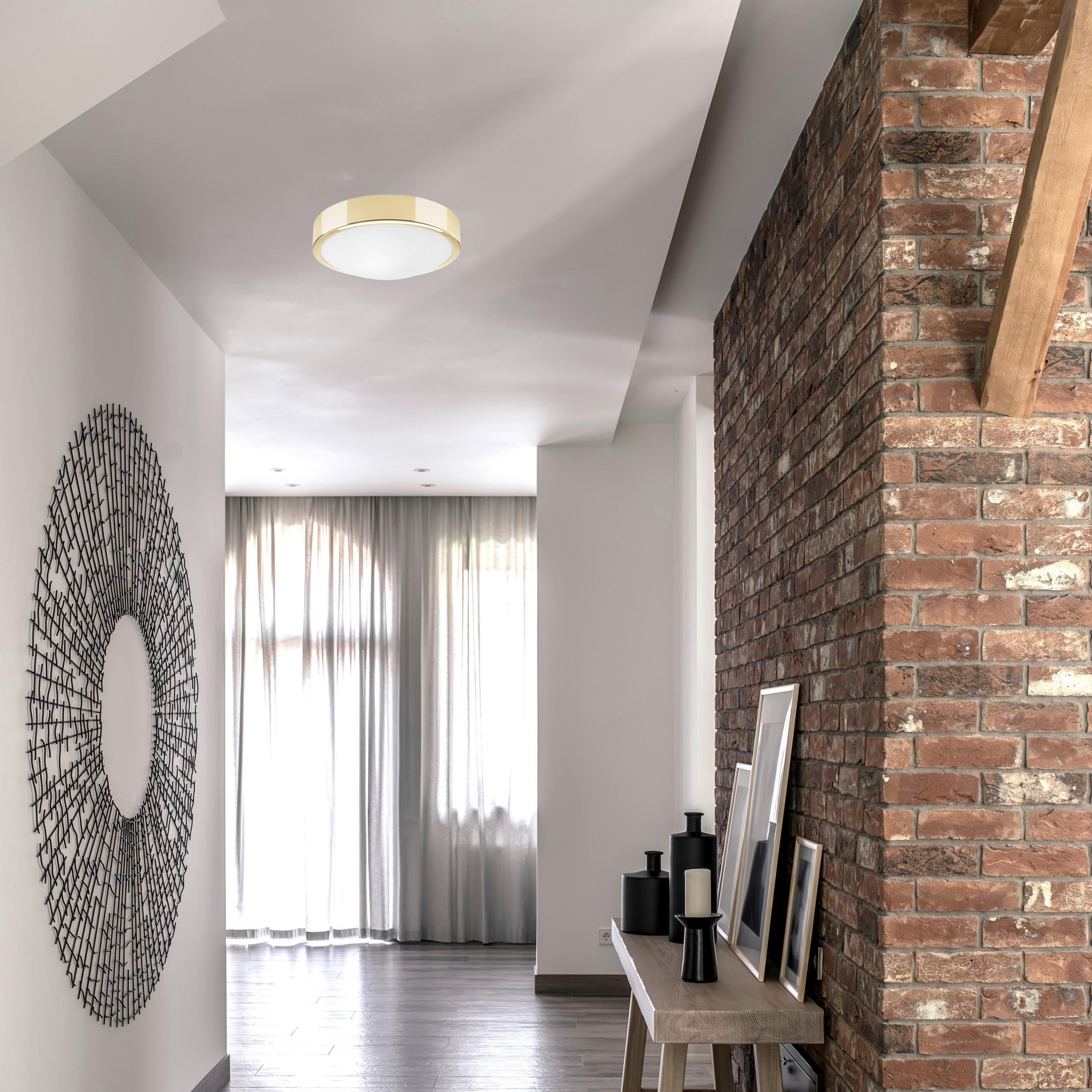 Thumbnail - Lamkur Deckenleuchte JONAS gold Glas Stahl B/H/L: ca. 27x8x27 cm E27 1 Brennstellen