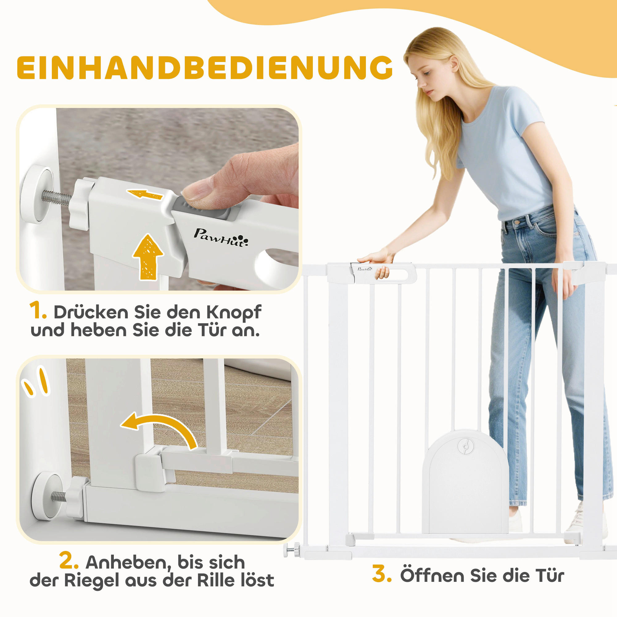 Thumbnail - PawHut Türschutzgitter weiß Stahl B/H/L: ca. 2x76x103 cm