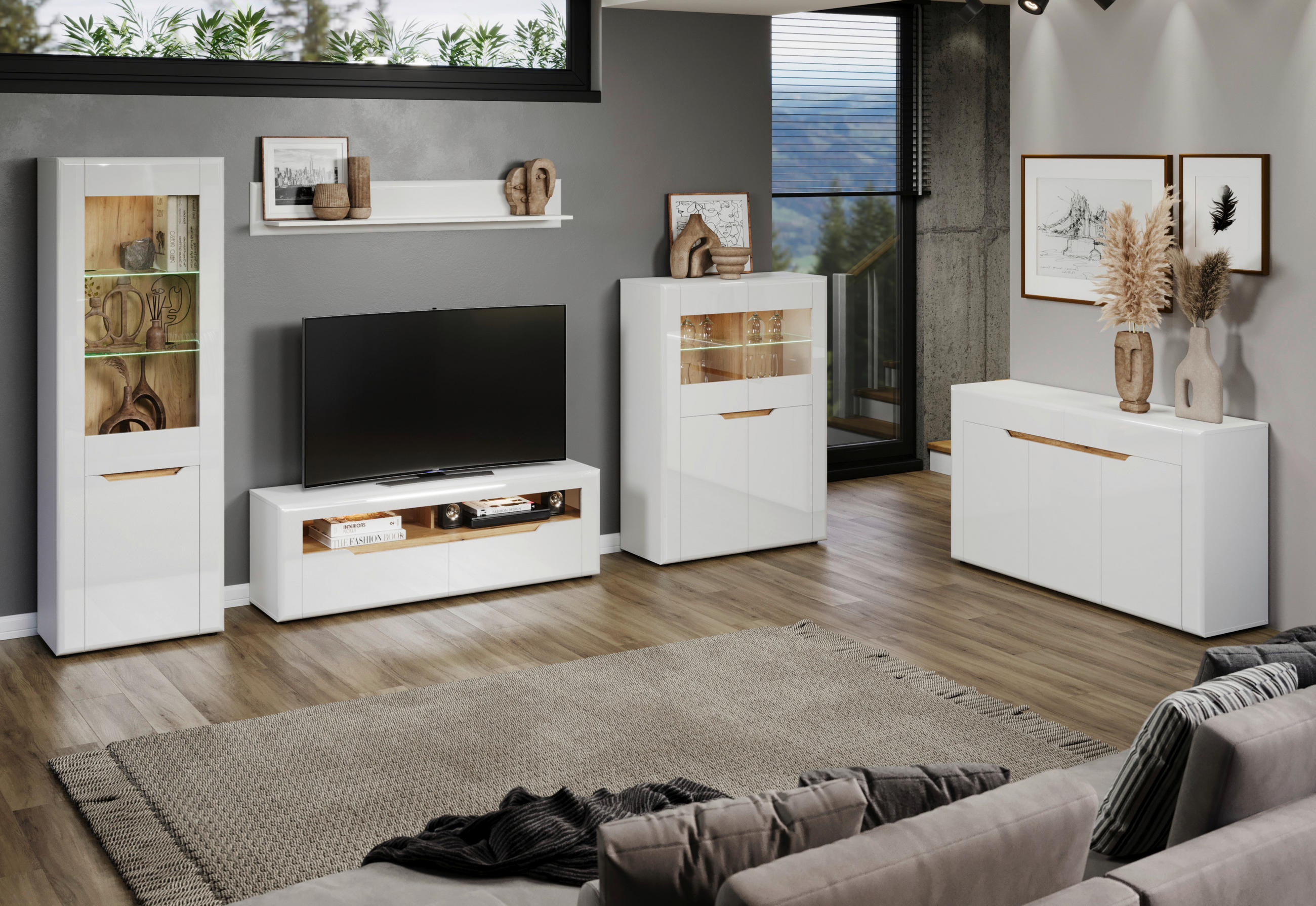 Thumbnail - Sideboard Marlon Eiche Evoke Coast Nachbildung weiß Hochglanz B/H/T: ca. 150x84x40 cm