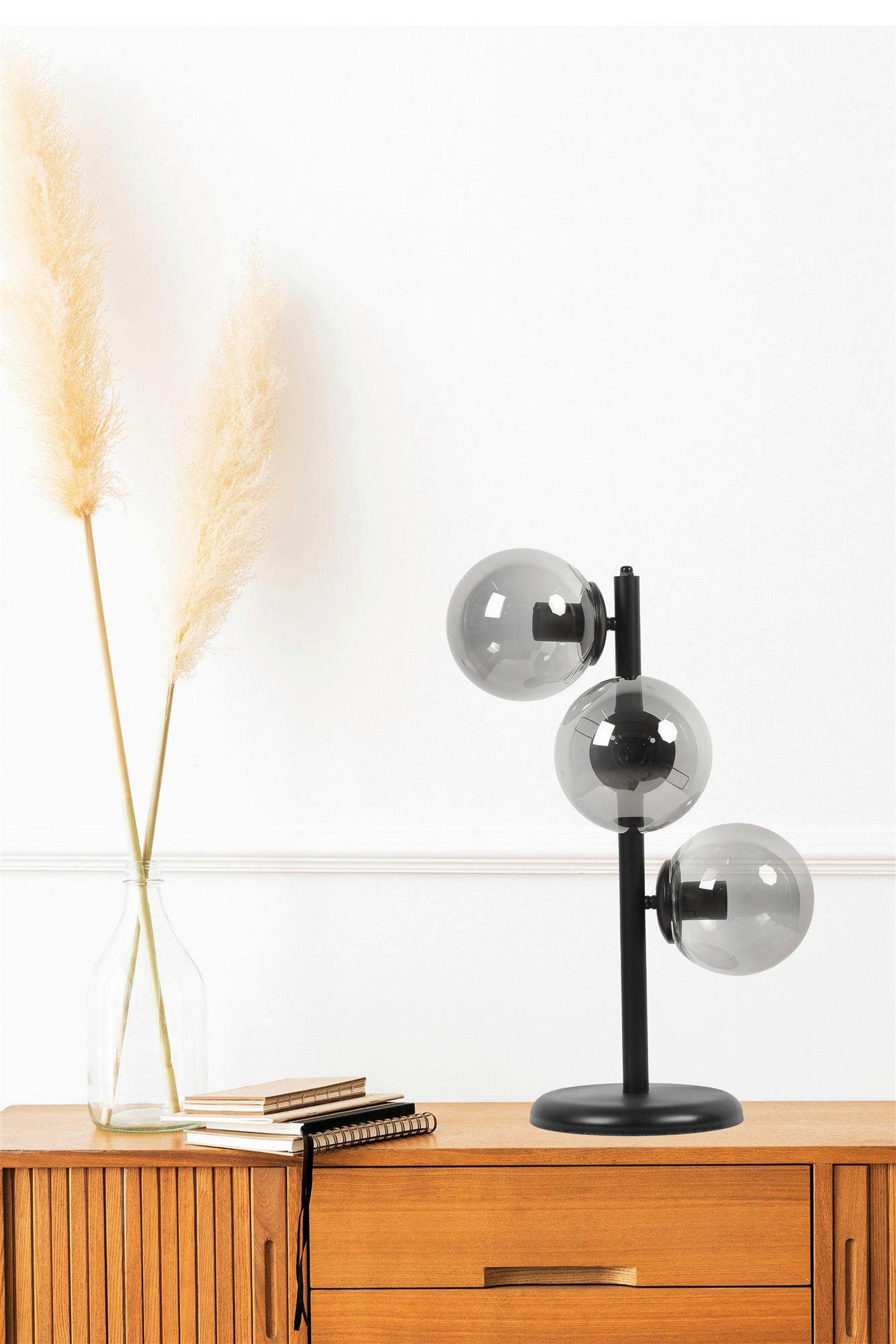 Thumbnail - Opviq Tischleuchte schwarz Metall Glas B/H/L: ca. 20x55x20 cm E27 3 Brennstellen