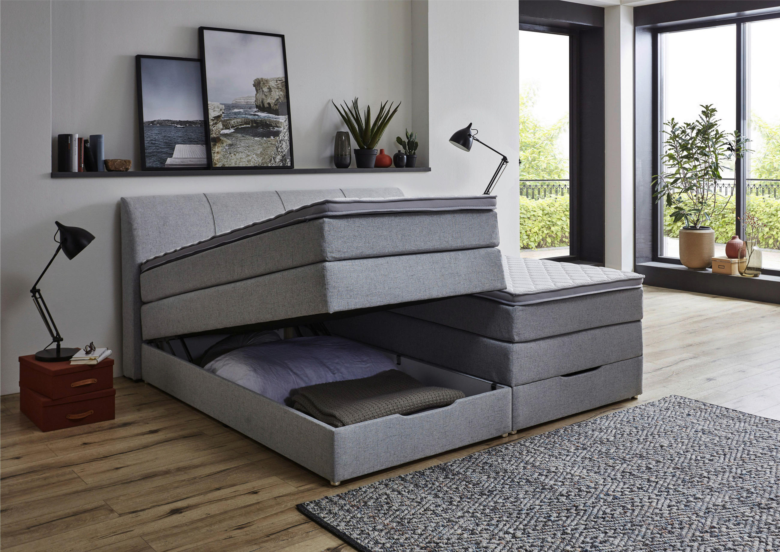 Thumbnail - Boxspringbett Fire Silbergrau Liegefläche B/L: ca. 200x200 cm