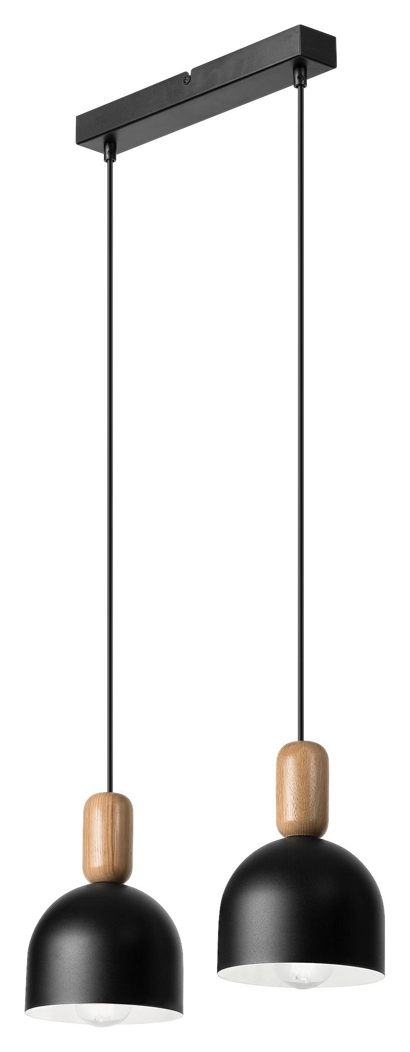 Lamkur Hängeleuchte schwarz Eiche Holz Stahl B/H/L: ca. 15,5x93x41 cm E27 2 Brennstellen
