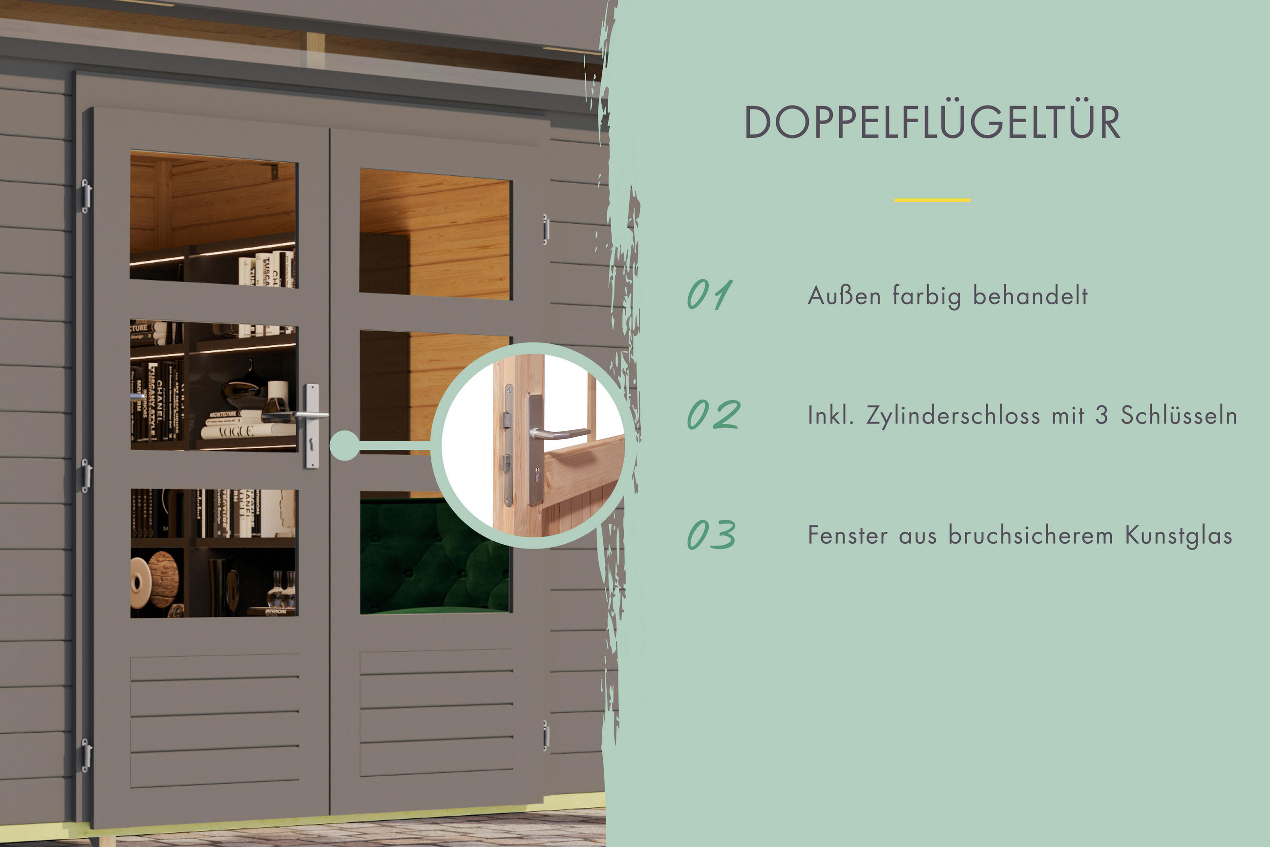 Thumbnail - Karibu Gartenhaus Leon 3,5 grau B/H/L: ca. 242x211x242 cm