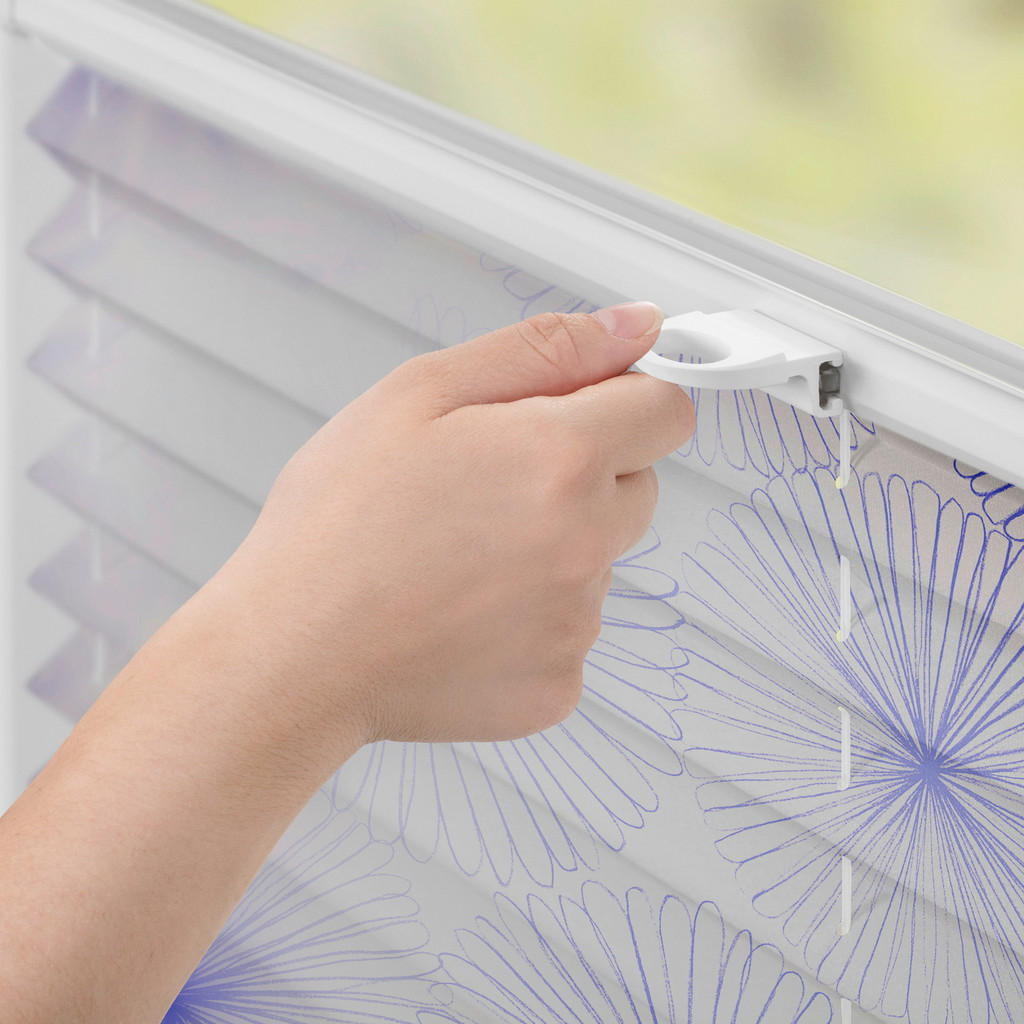 Thumbnail - LICHTBLICK Spannplissee Flower Wheel blau B/L: ca. 90x130 cm