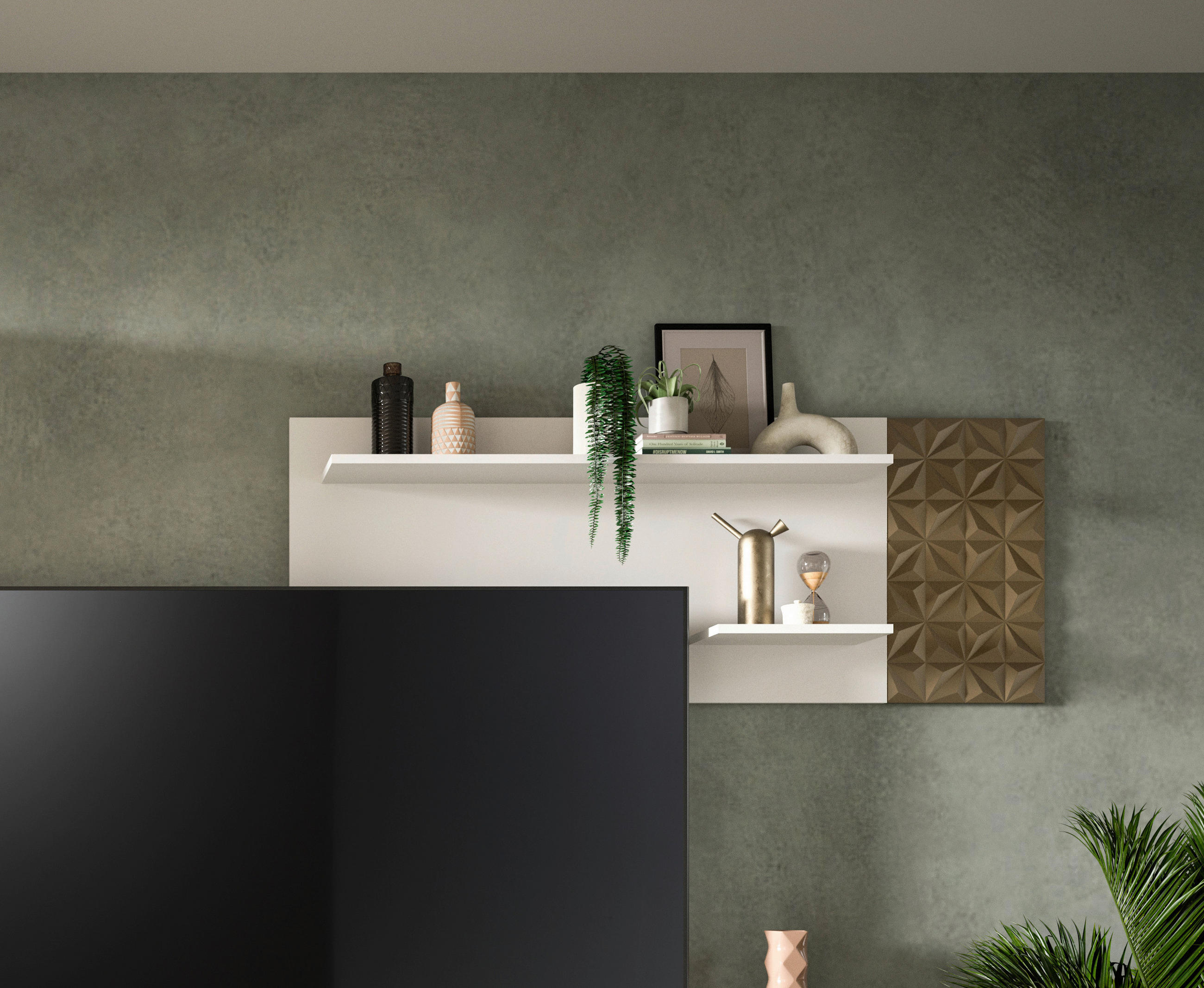 Thumbnail - Wandboard Prisma weiß gold Optik B/H/T: ca. 140x53x17 cm