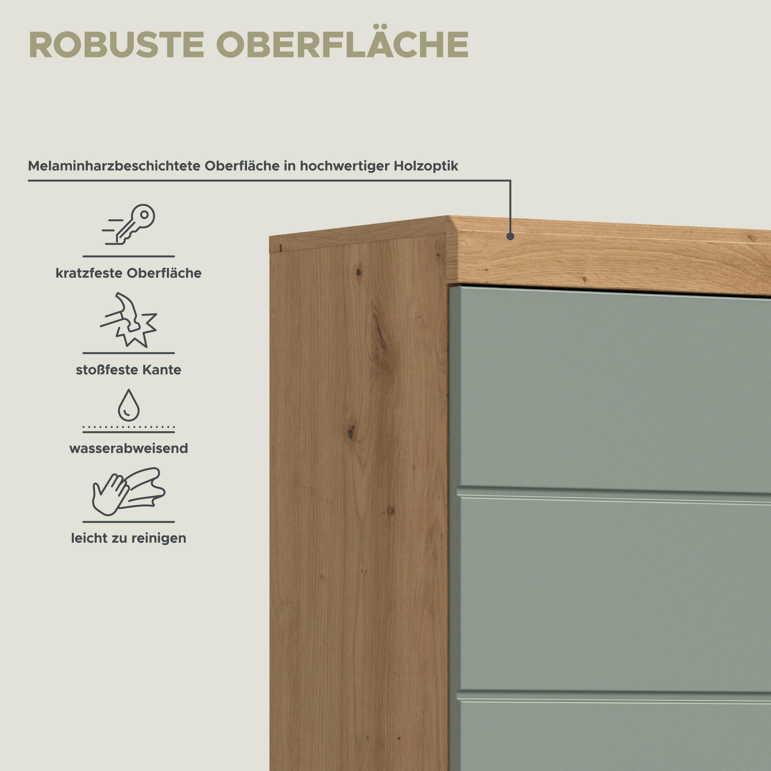 Thumbnail - Badhochschrank Scout Eiche Artisan Nachbildung salbei Nachbildung B/H/T: ca. 37x191x31 cm