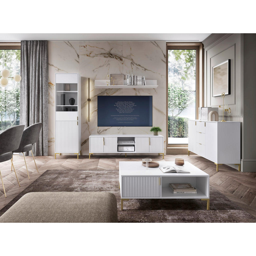 Thumbnail - TV-Lowboard FLINN weiß matt gold Optik B/H/T: ca. 195x50x40 cm